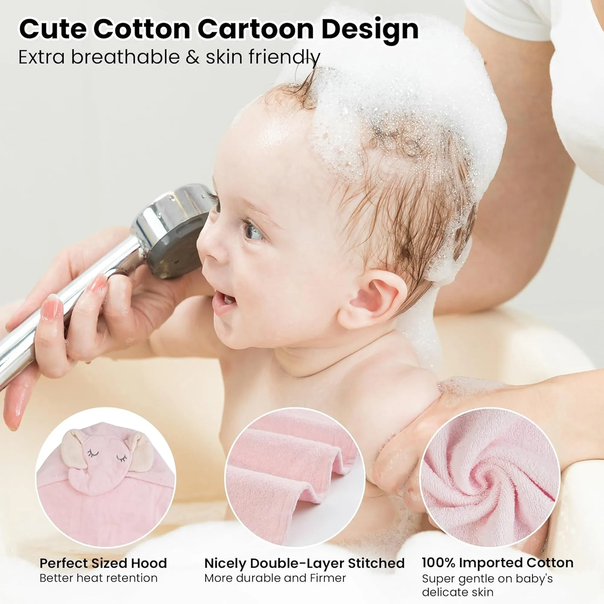 Cartoon Cotton Hooded Baby Bath Towel with Baby Loofah