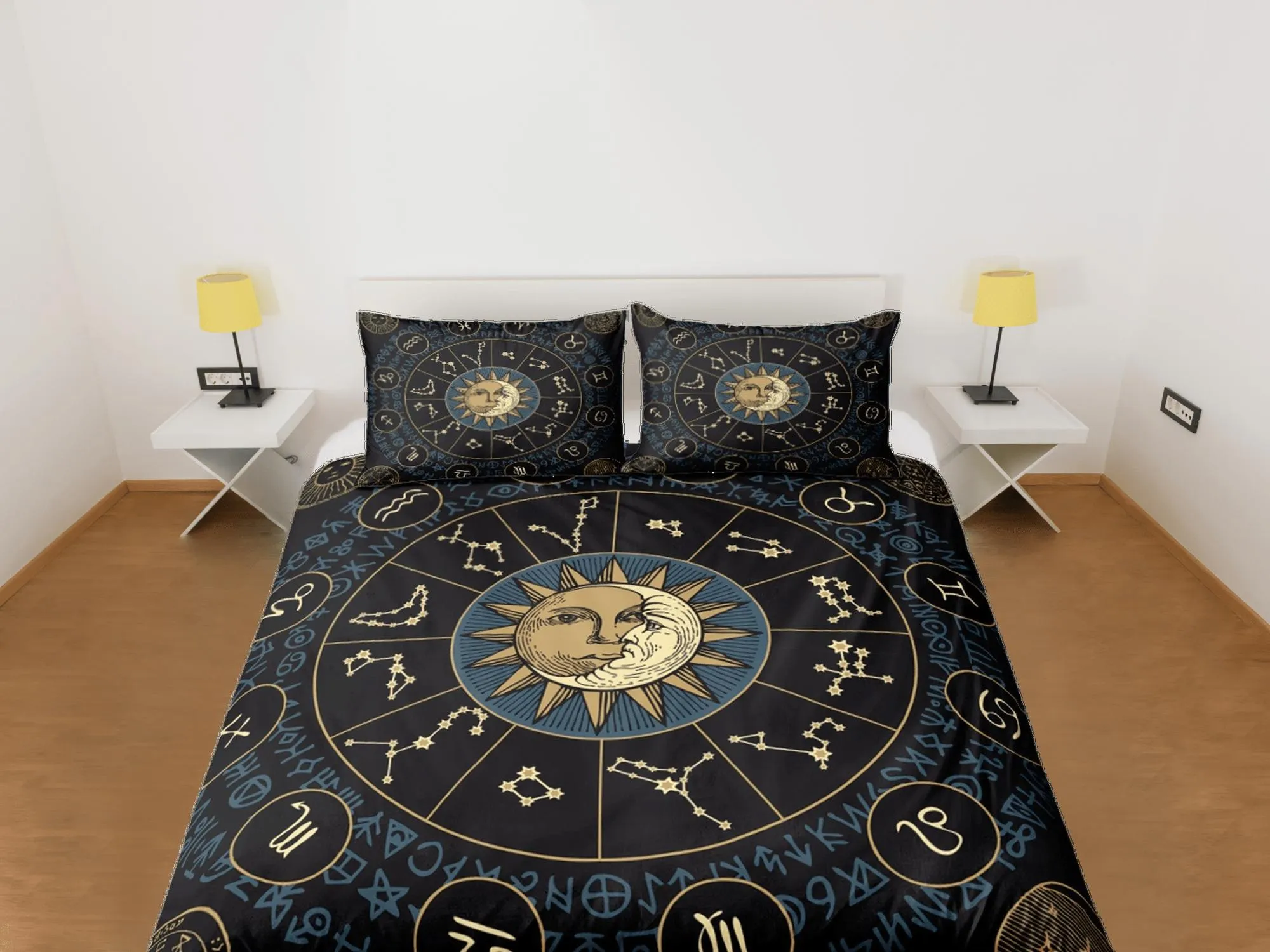 Celestial bedding zodiac horoscope, witchy decor dorm bedding, aesthetic duvet, boho bedding set full king queen, astrology gift gothic