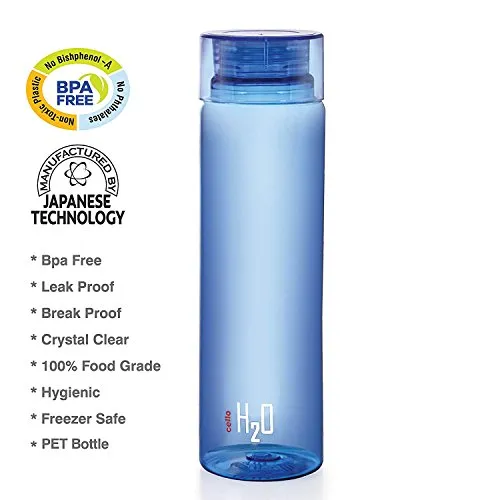 Cello H2O Unbreakable Plastic Bottle, 1 Litre, Assorted colour