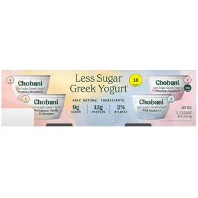 Chobani Less Sugar Greek Yogurt Variety Pack, 5.3 oz., 16 Count