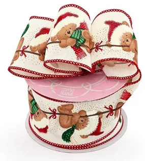 Christmas Teddy Bear Wired Ribbon - 2 1/2" x 10 Yards