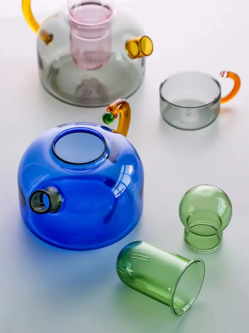 Color Bloom Glass Teapot & Cup Set