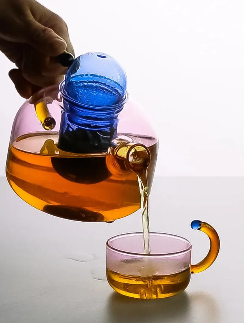 Color Bloom Glass Teapot & Cup Set