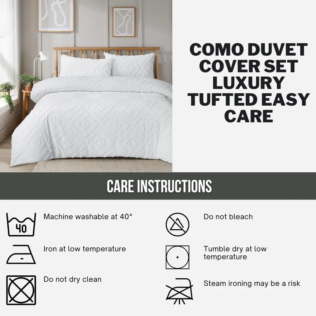 Como Tufted Duvet Cover Set with Pillowcases Grey Natural White Elegant Easy-Care Bedding Single Double King Sizes by OLIVIA ROCCO