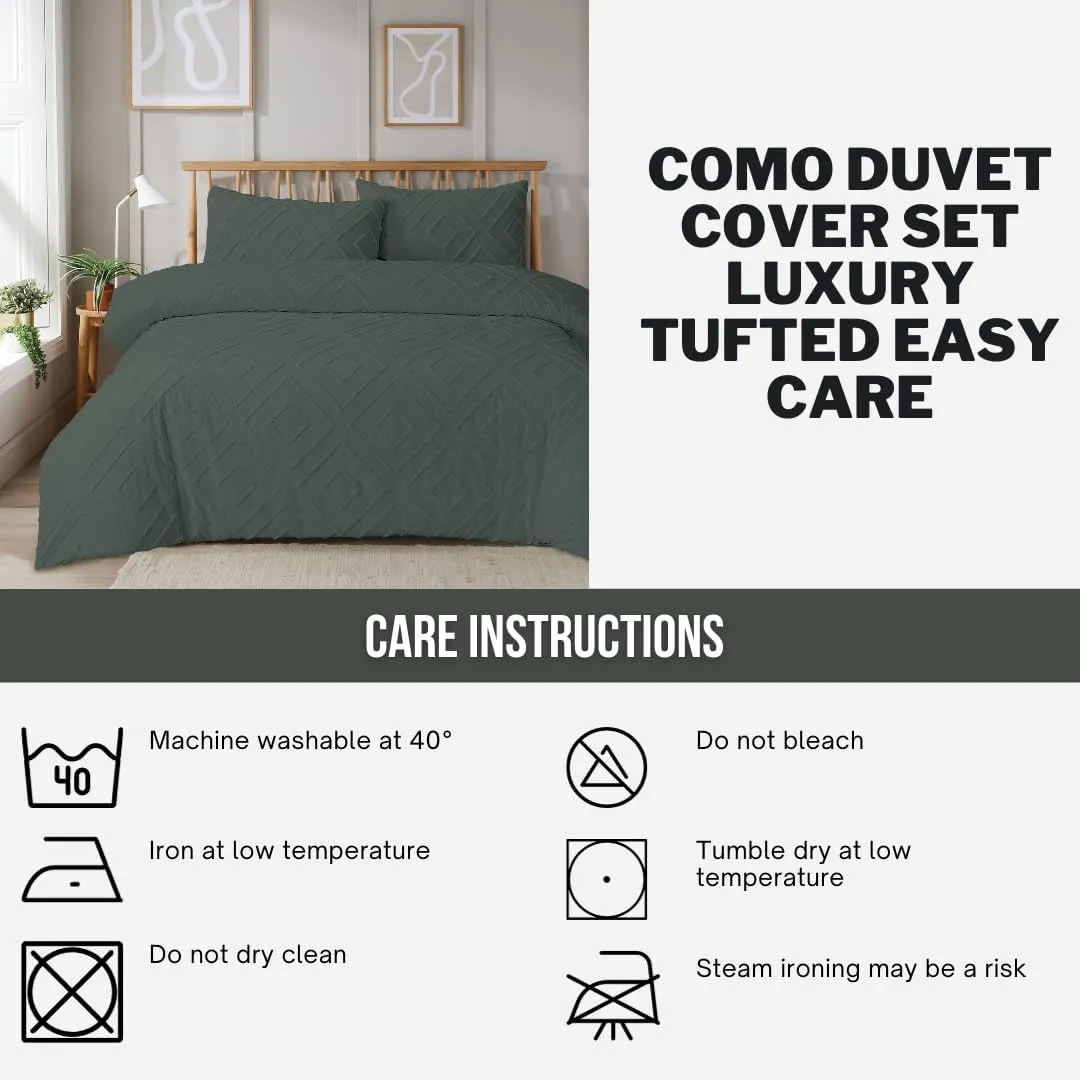 Como Tufted Duvet Cover Set with Pillowcases Grey Natural White Elegant Easy-Care Bedding Single Double King Sizes by OLIVIA ROCCO