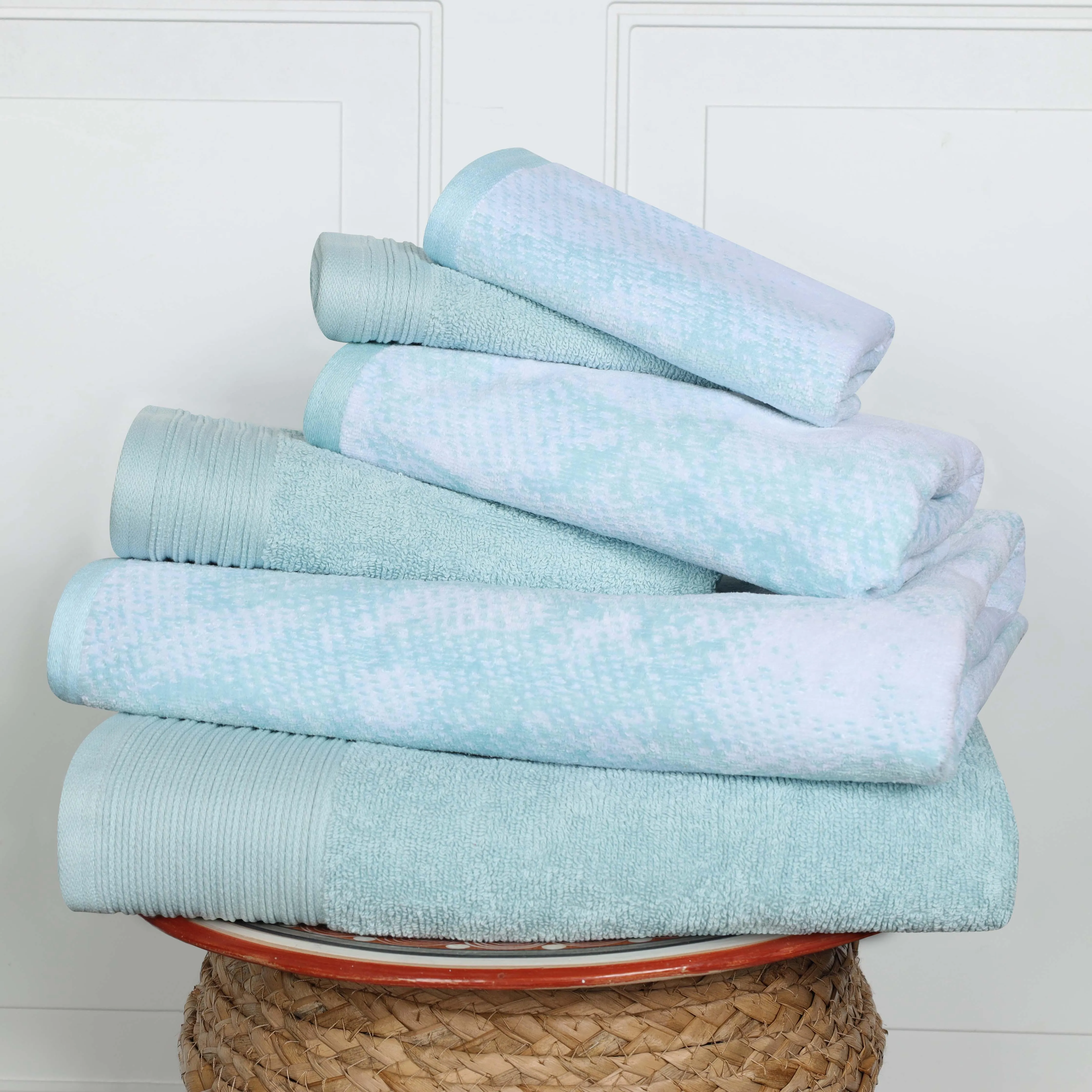 Cotton Marble and Solid Quick Dry 6 Piece Assorted Bathroom Towel Set