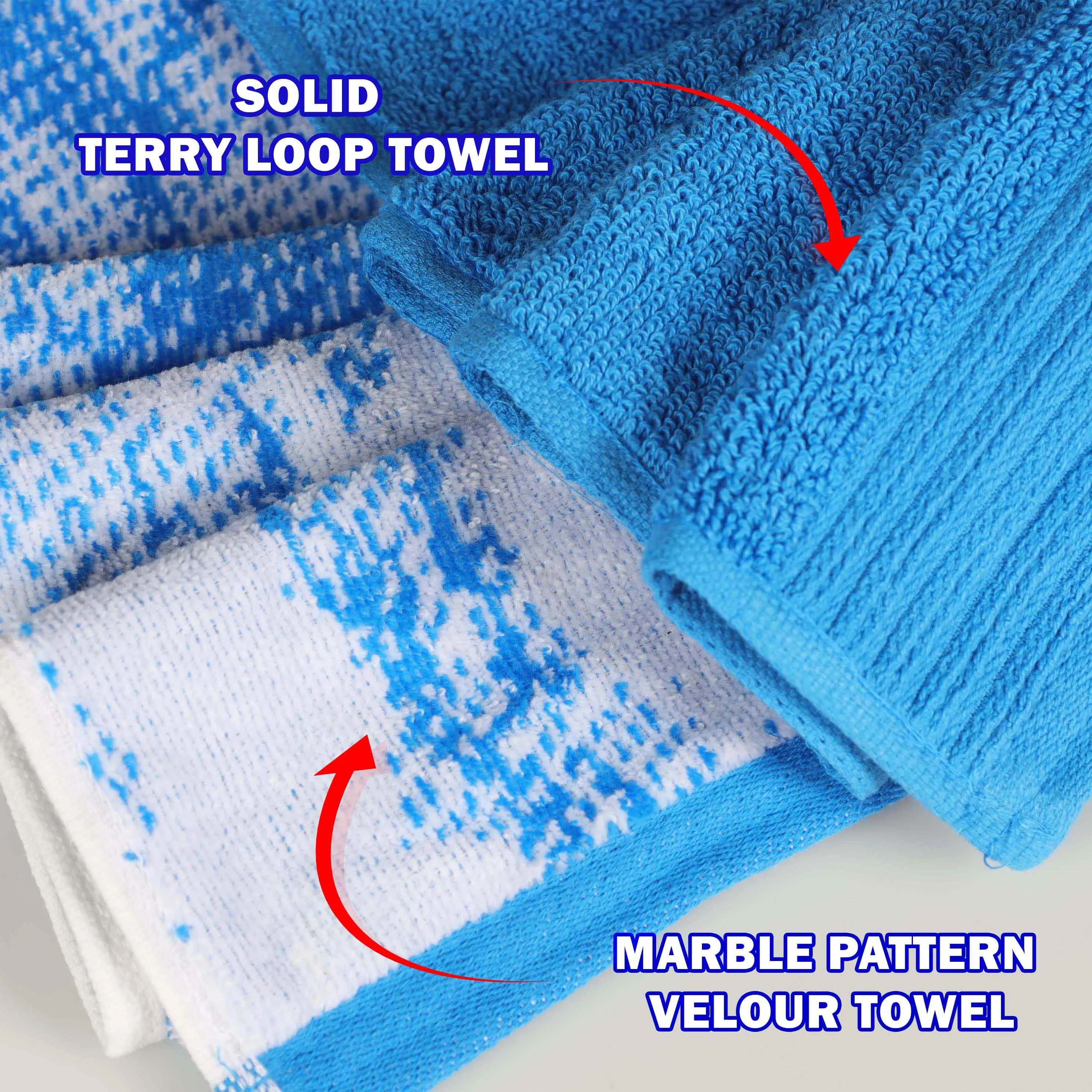 Cotton Marble and Solid Quick Dry 6 Piece Assorted Bathroom Towel Set