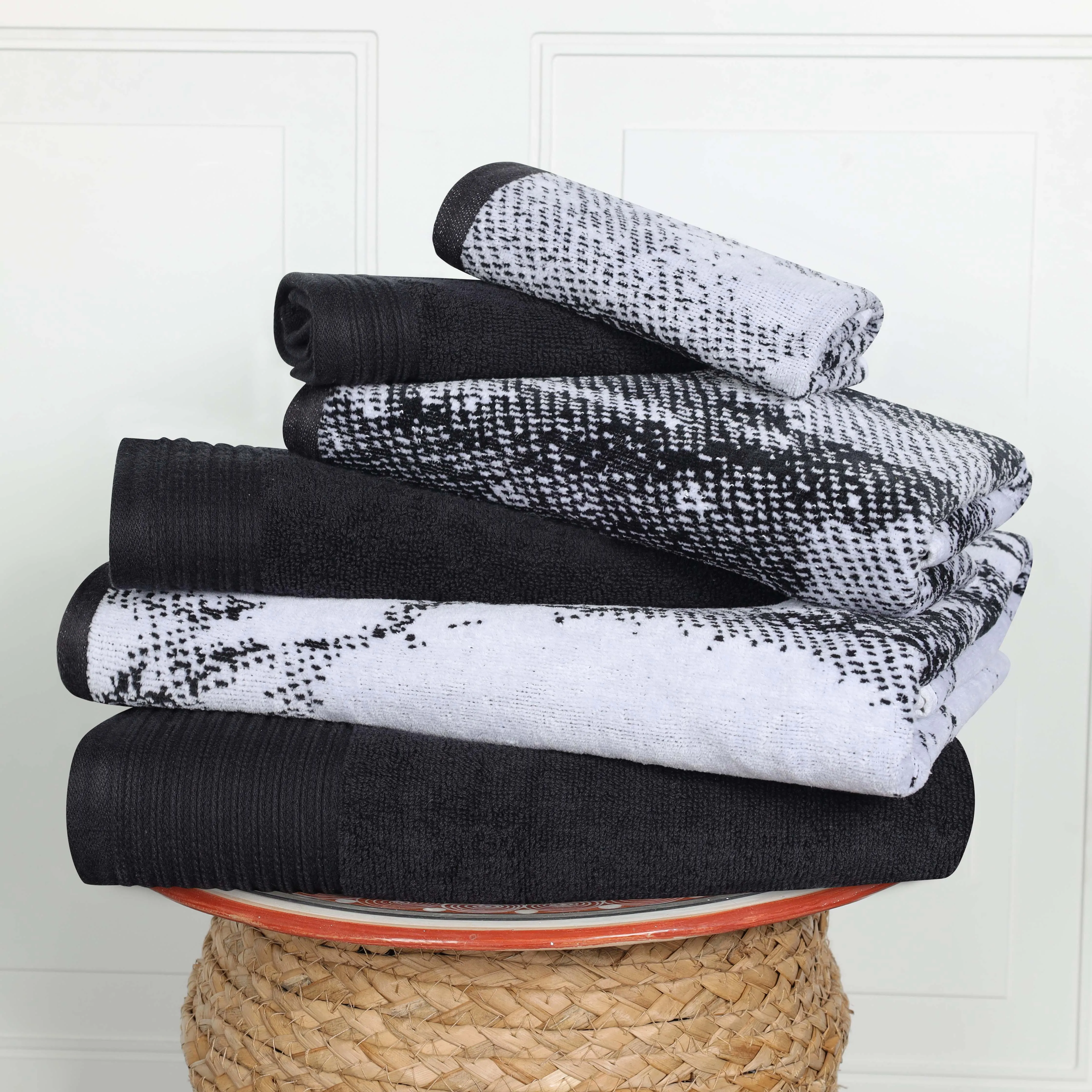 Cotton Marble and Solid Quick Dry 6 Piece Assorted Bathroom Towel Set