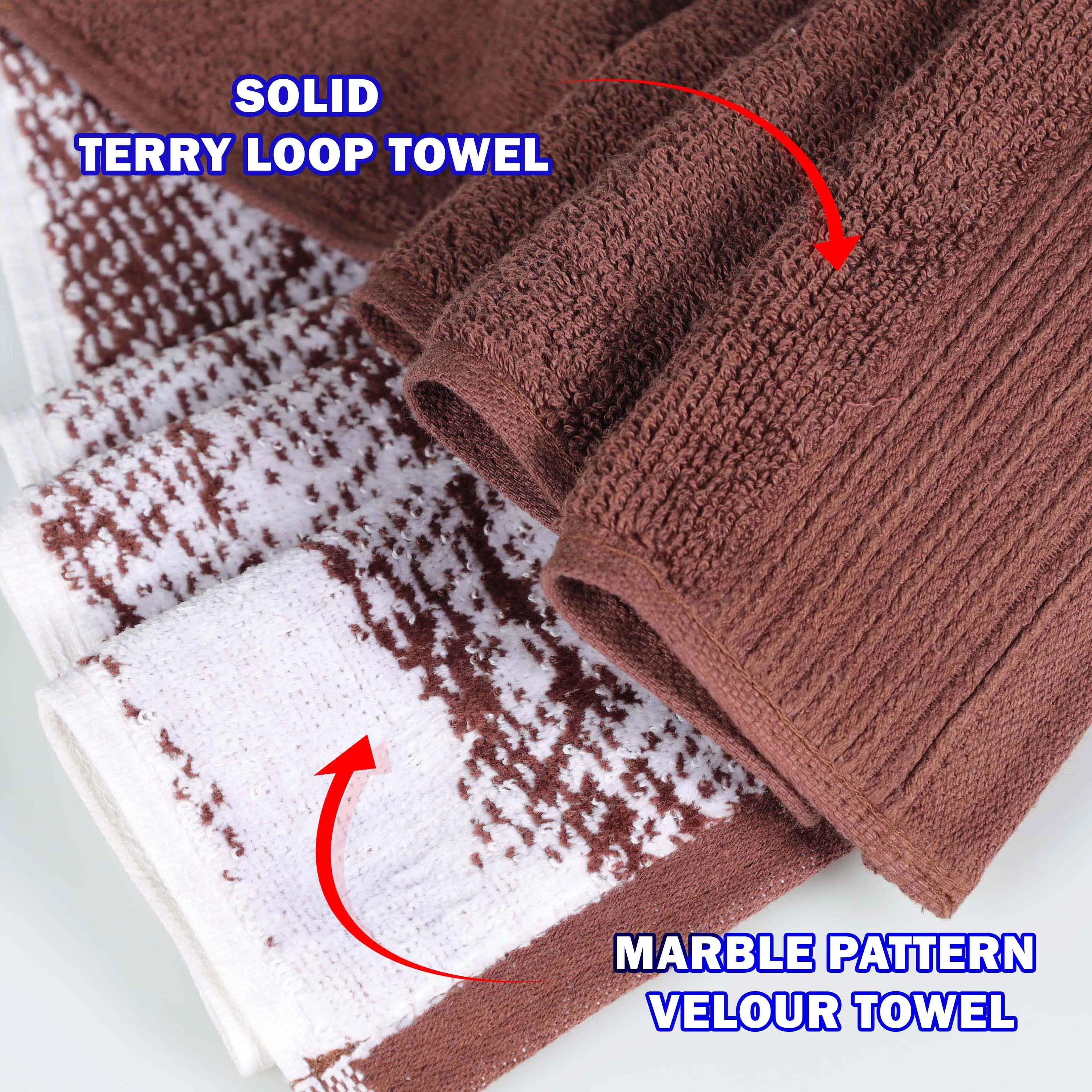 Cotton Marble and Solid Quick Dry 6 Piece Assorted Bathroom Towel Set