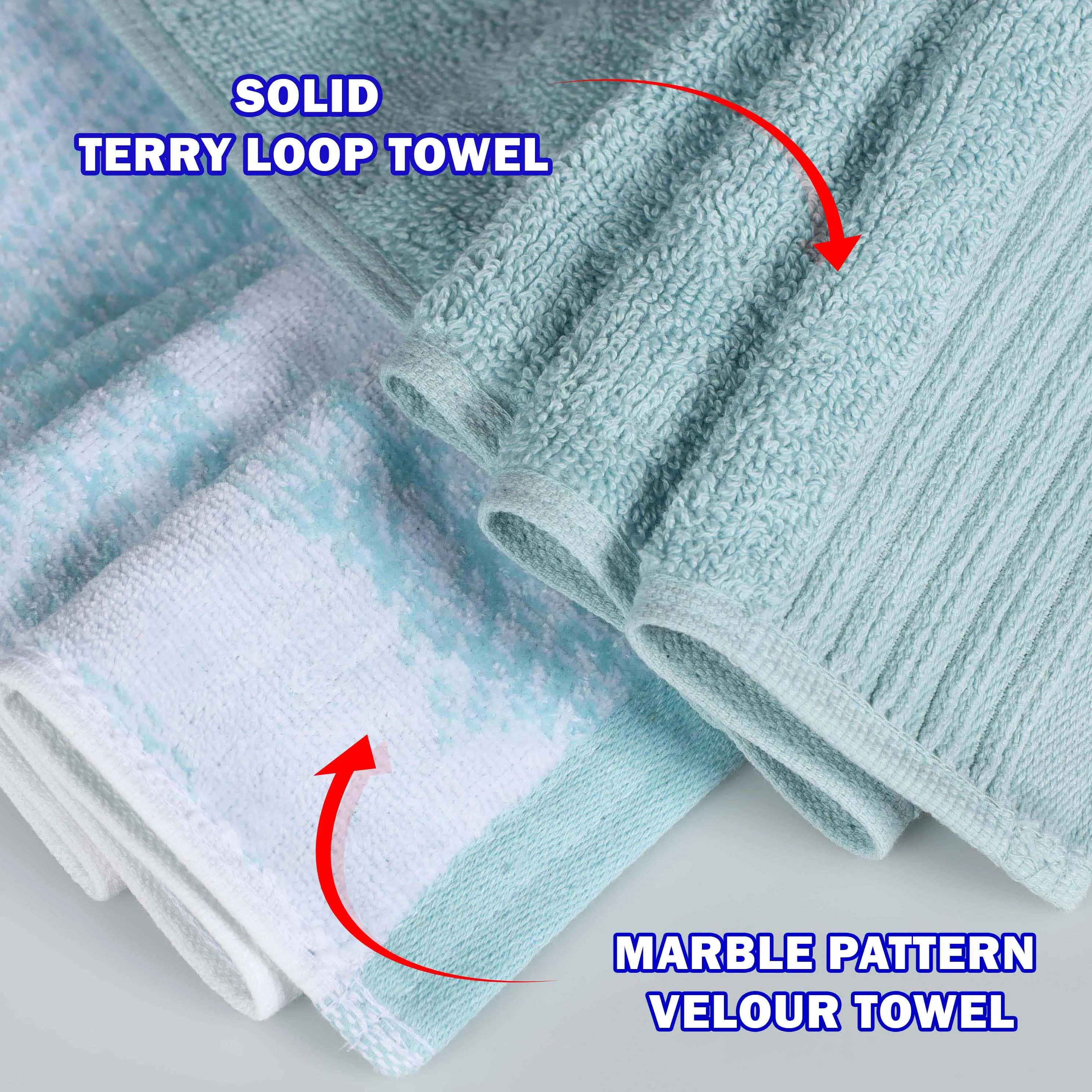 Cotton Marble and Solid Quick Dry 6 Piece Assorted Bathroom Towel Set