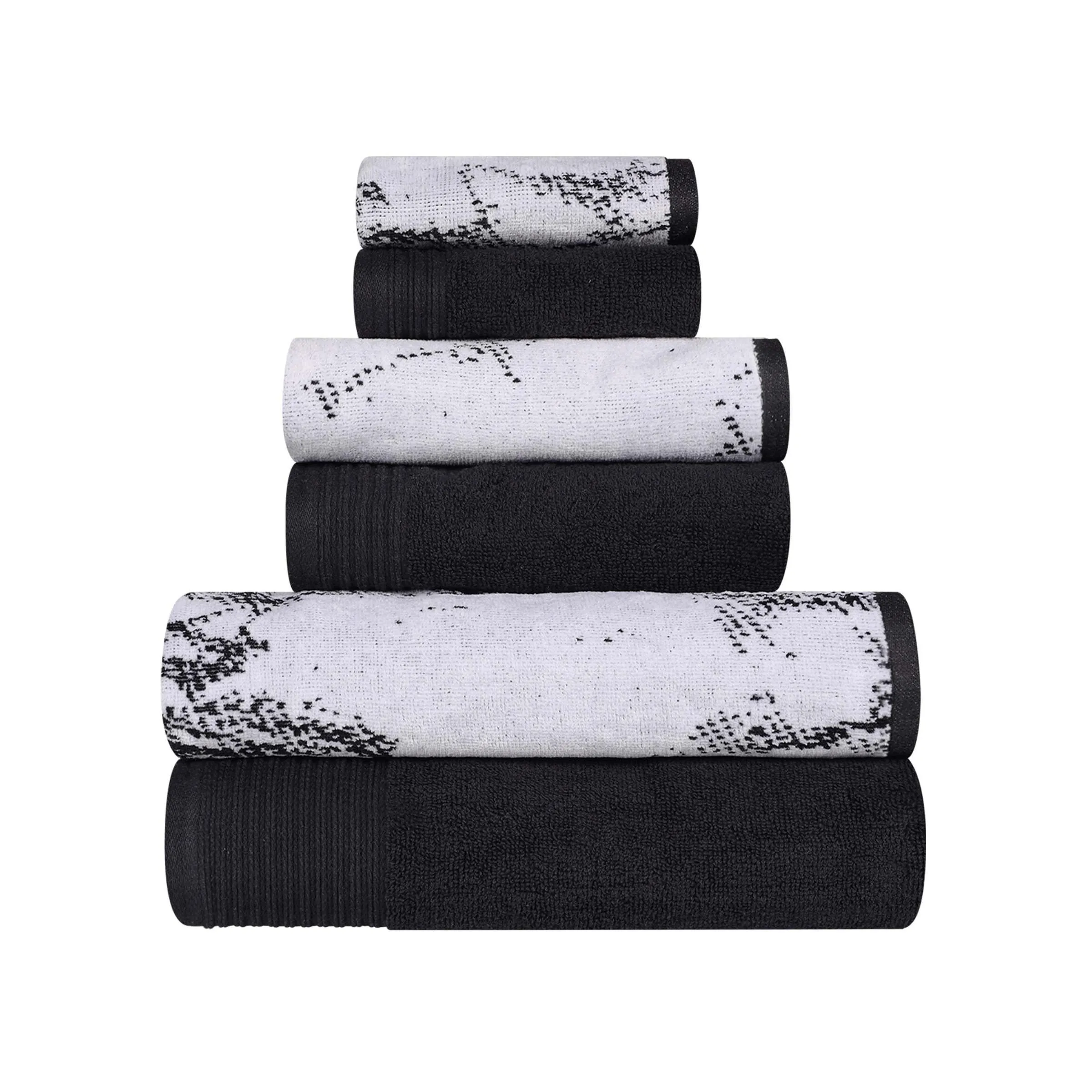 Cotton Marble and Solid Quick Dry 6 Piece Assorted Bathroom Towel Set