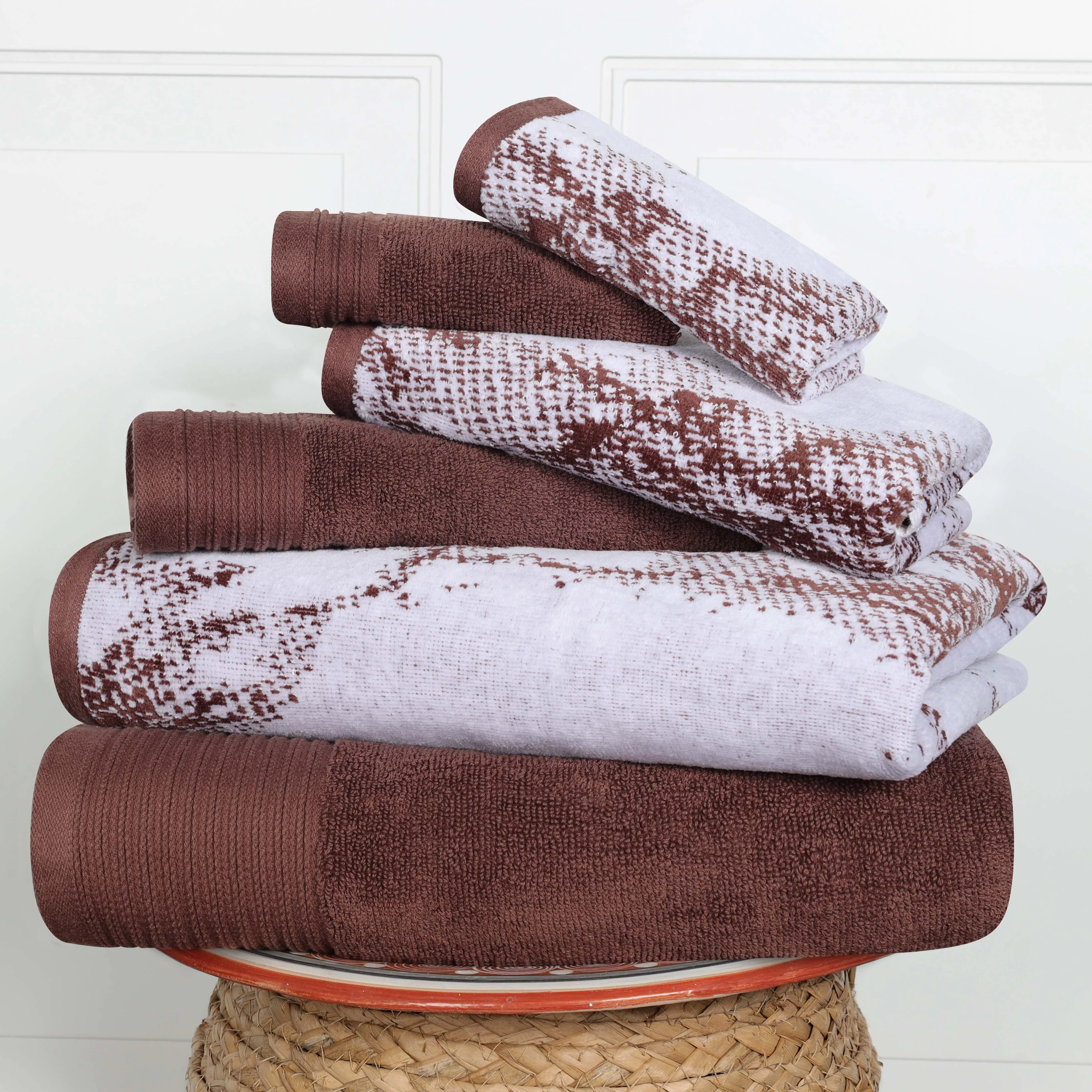 Cotton Marble and Solid Quick Dry 6 Piece Assorted Bathroom Towel Set