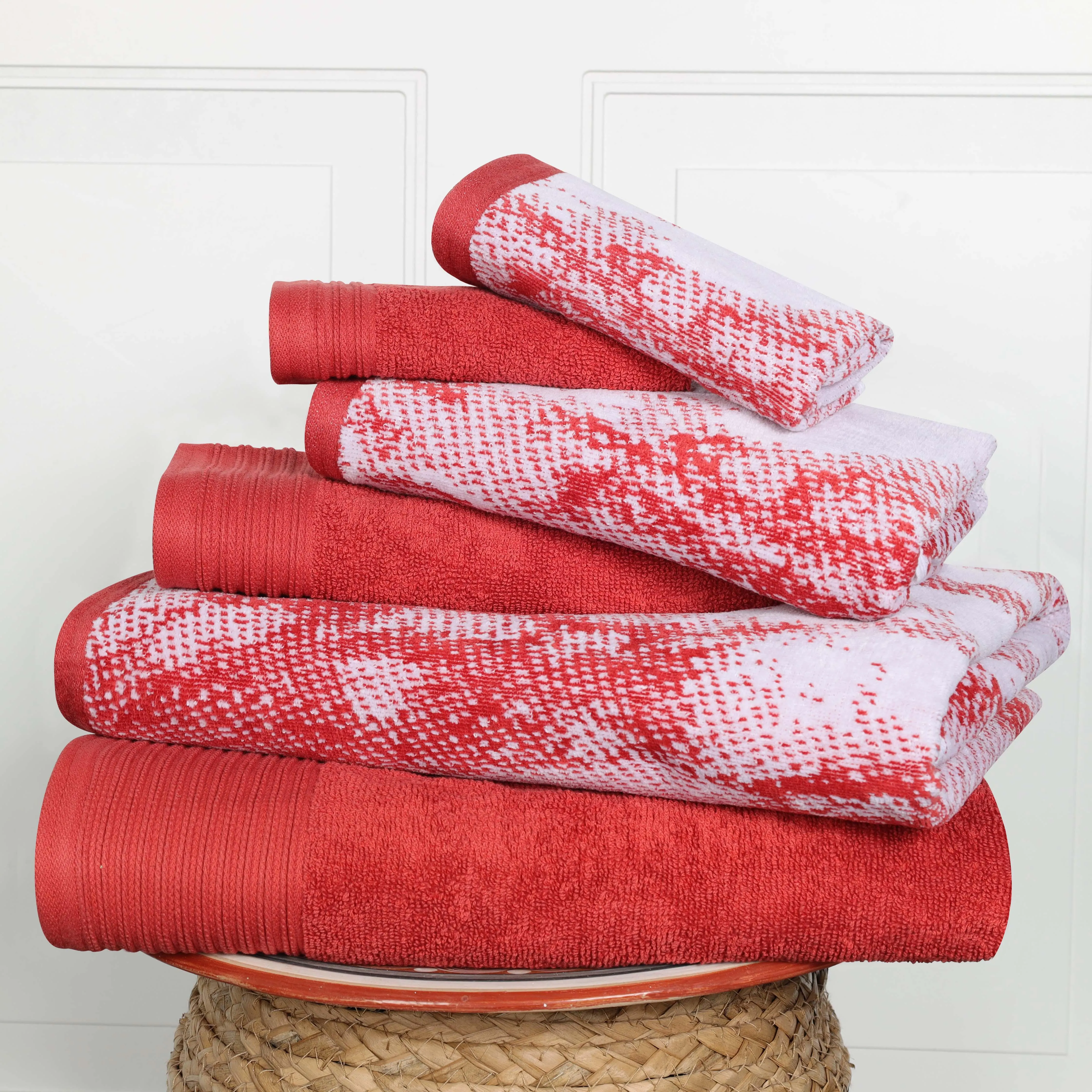 Cotton Marble and Solid Quick Dry 6 Piece Assorted Bathroom Towel Set