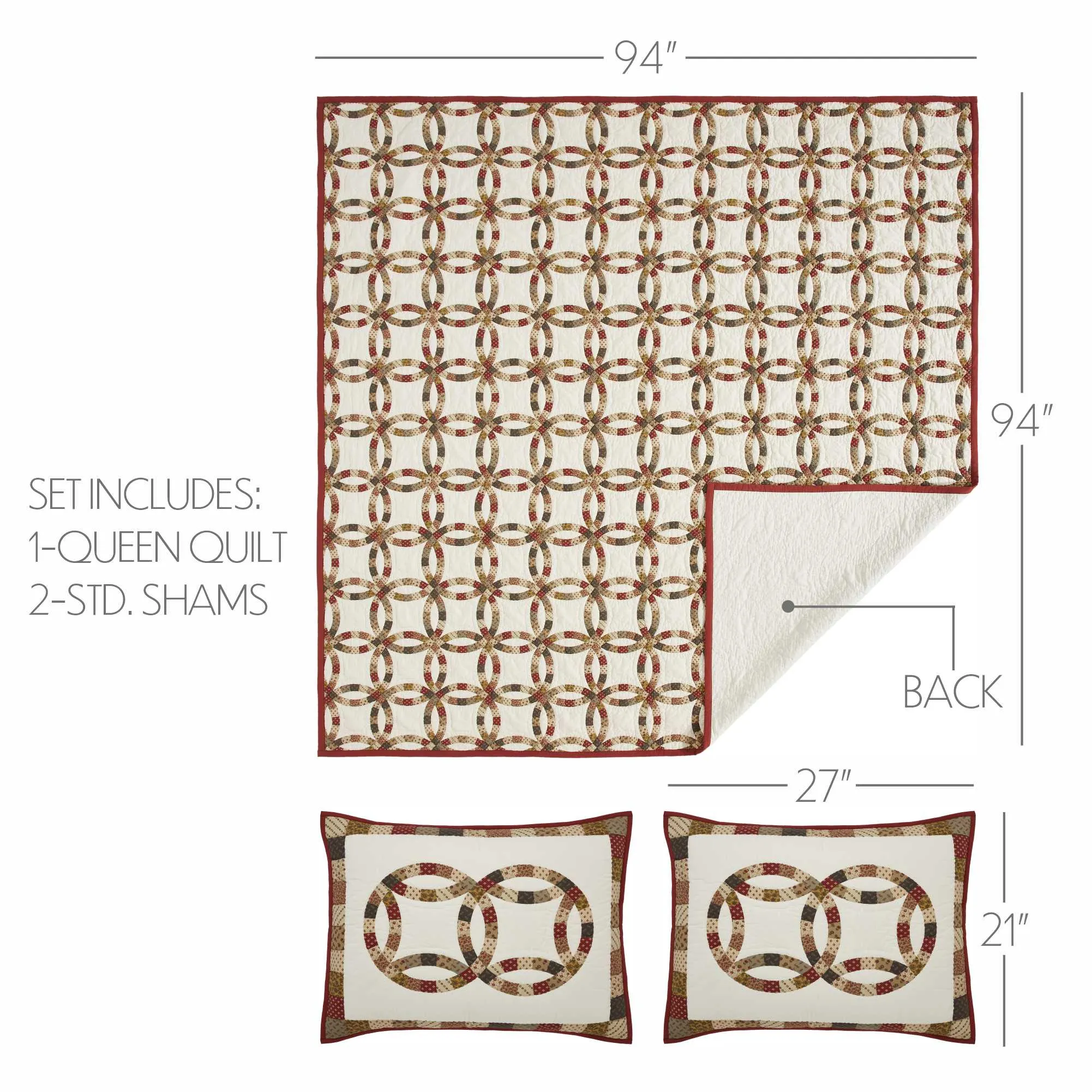 Custom House Wedding Rings Queen Quilt Set; 1-Quilt 94Wx94L w/2 Shams 21x27