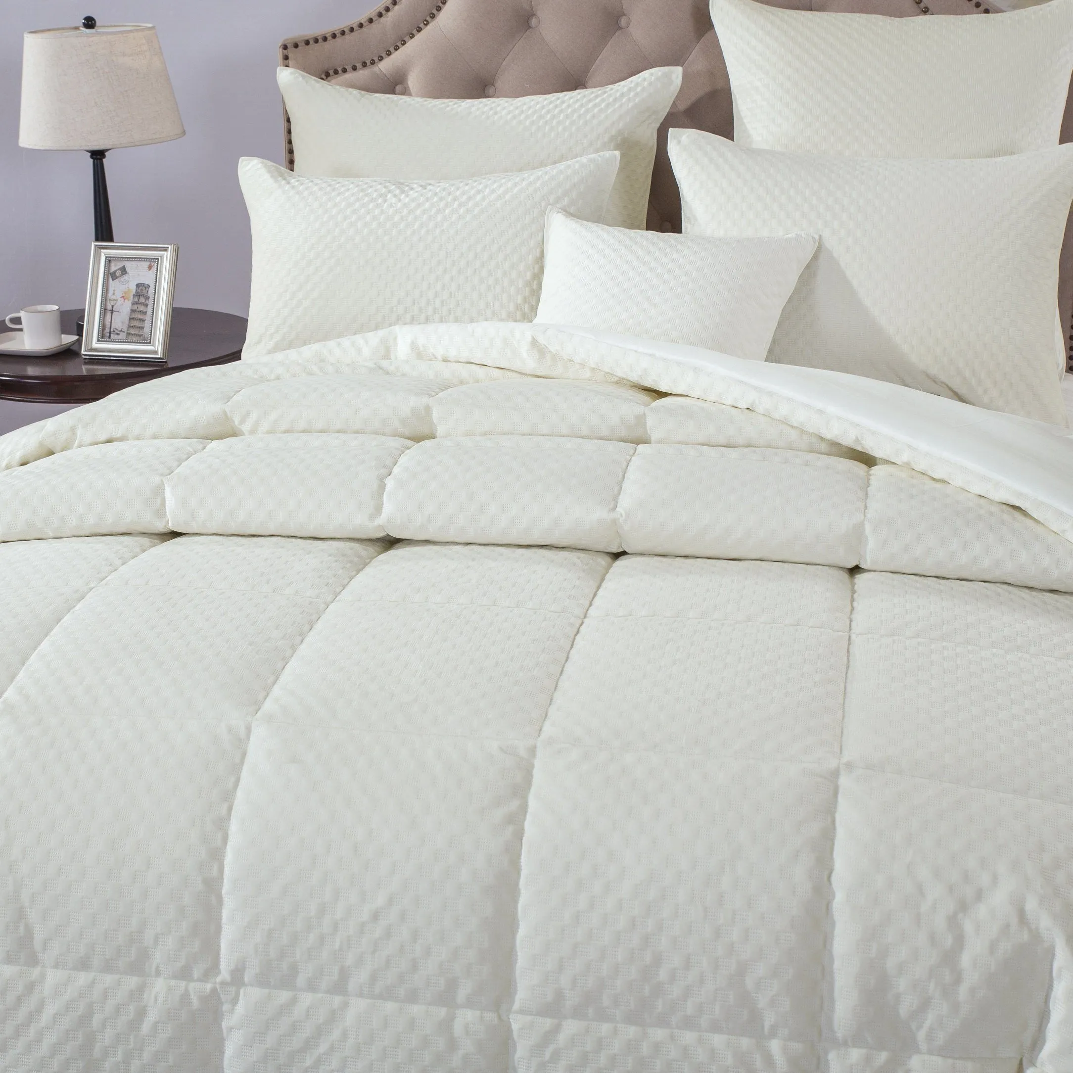 DaDa Bedding Dreamy Soft Velvet Ivory White Plush Velour Tufted Quilted Comforter Set (JHW861)