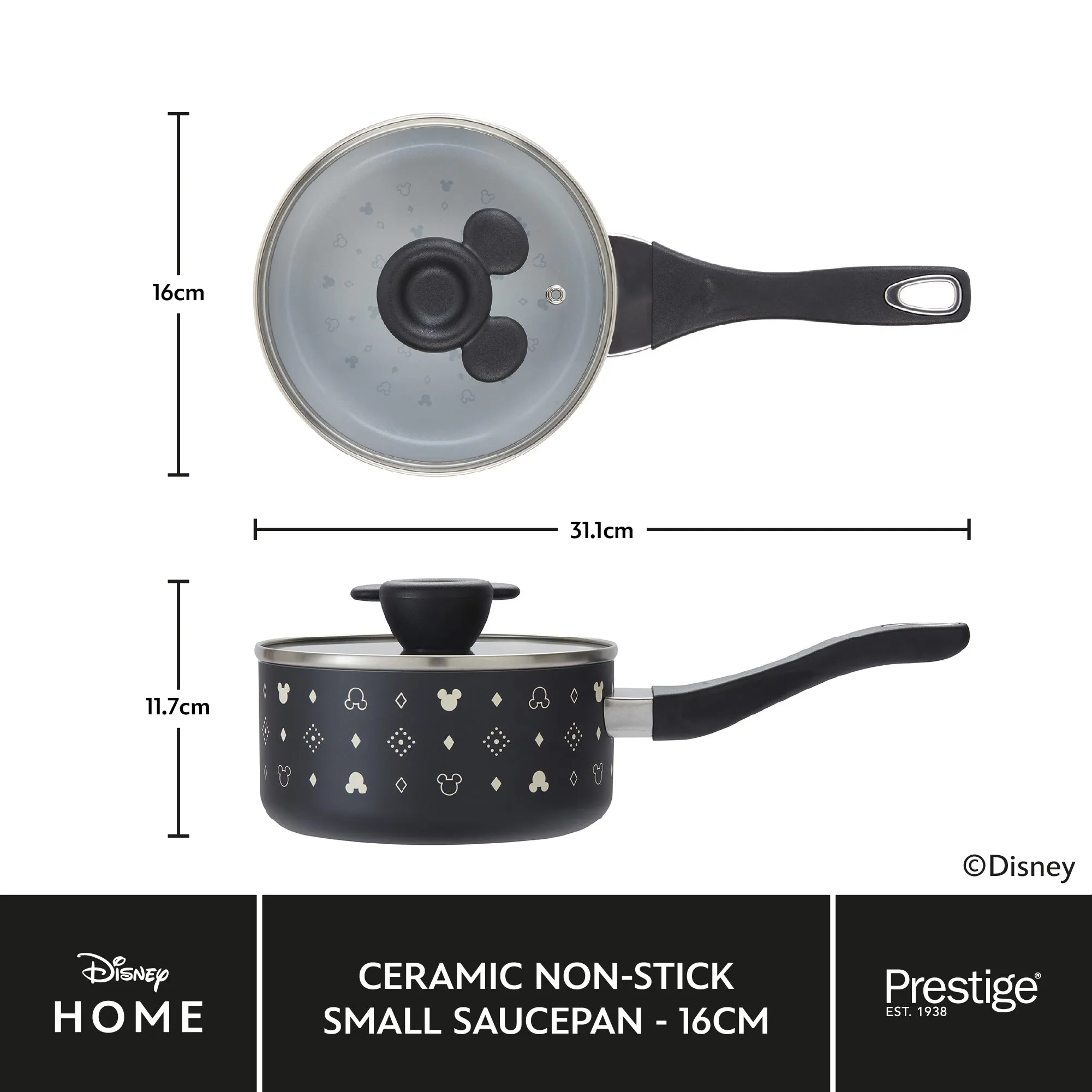 Disney Monochrome Mickey Mouse: Ceramic Non-Stick Saucepan & Lid