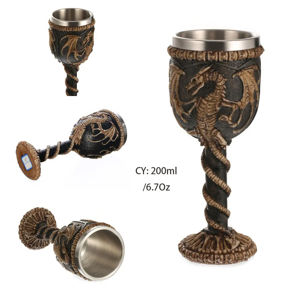 Dragon Bone Stainless Steel and Resin 200ml Retro Wine Glass / Unique Cocktail Drinkware