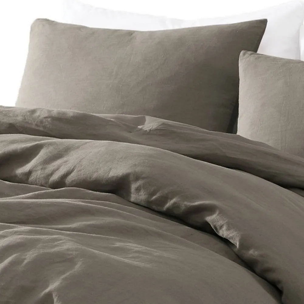 Edge 4 Piece Queen Size Duvet Comforter Set, Washed Linen, Charcoal Gray By Casagear Home