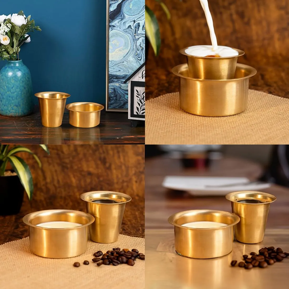 Ekhasa 100% Pure Brass Filter Coffee Cup | Dabara Set for Coffee | South Indian Coffee Cup Set | Pital Filter Coffee Cup Tumbler Set