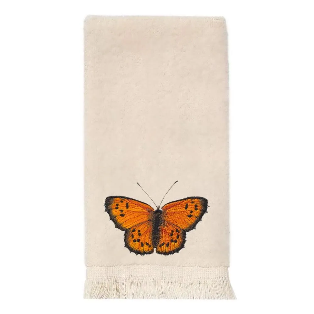 Embroidered Butterfly Fingertip Towel. Beautifully Detailed Butterflies on Cotton Fingertip Towel. Choice of Butterfly