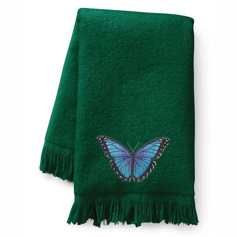 Embroidered Butterfly Fingertip Towel. Beautifully Detailed Butterflies on Cotton Fingertip Towel. Choice of Butterfly