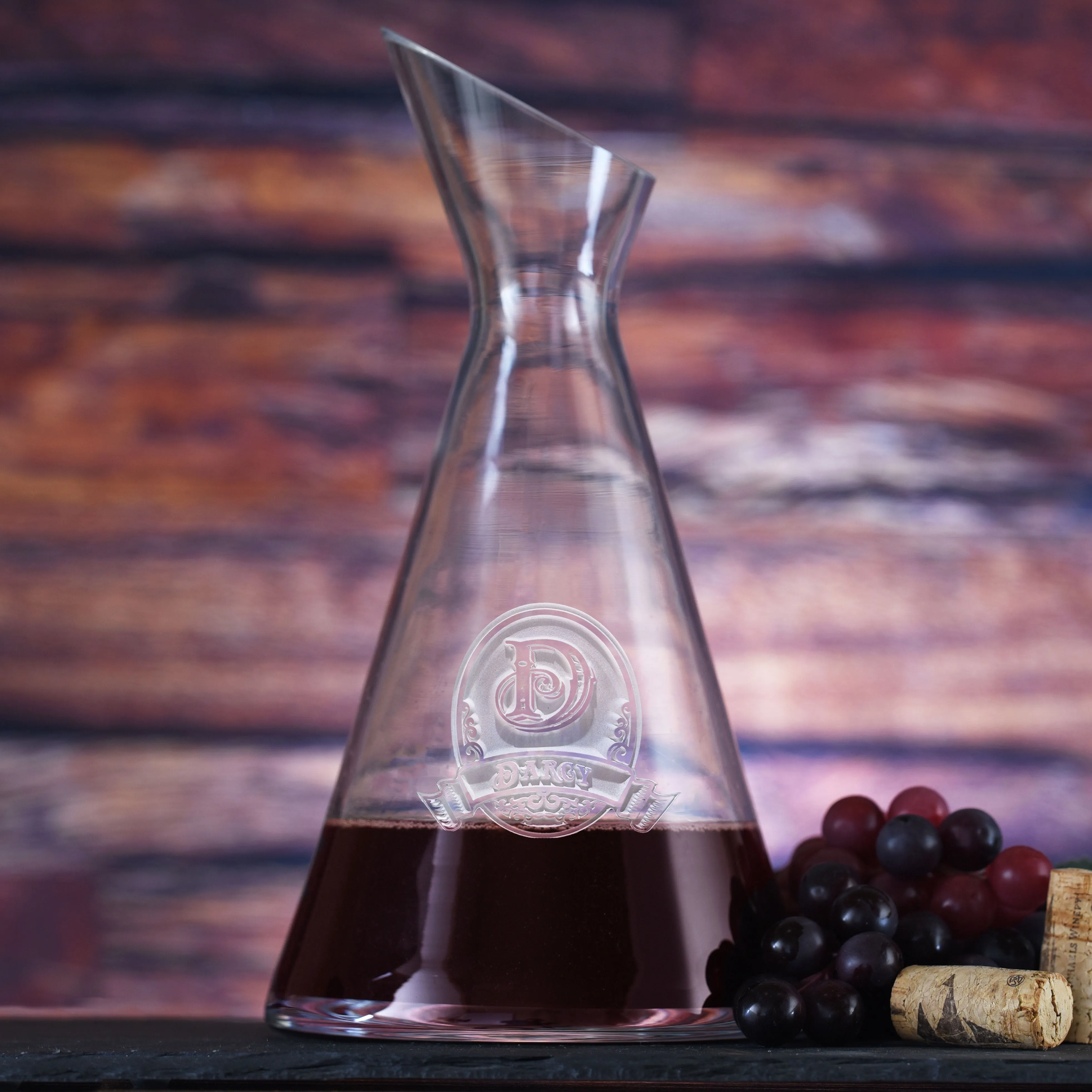 Etched Slant Wine Carafe Decanter