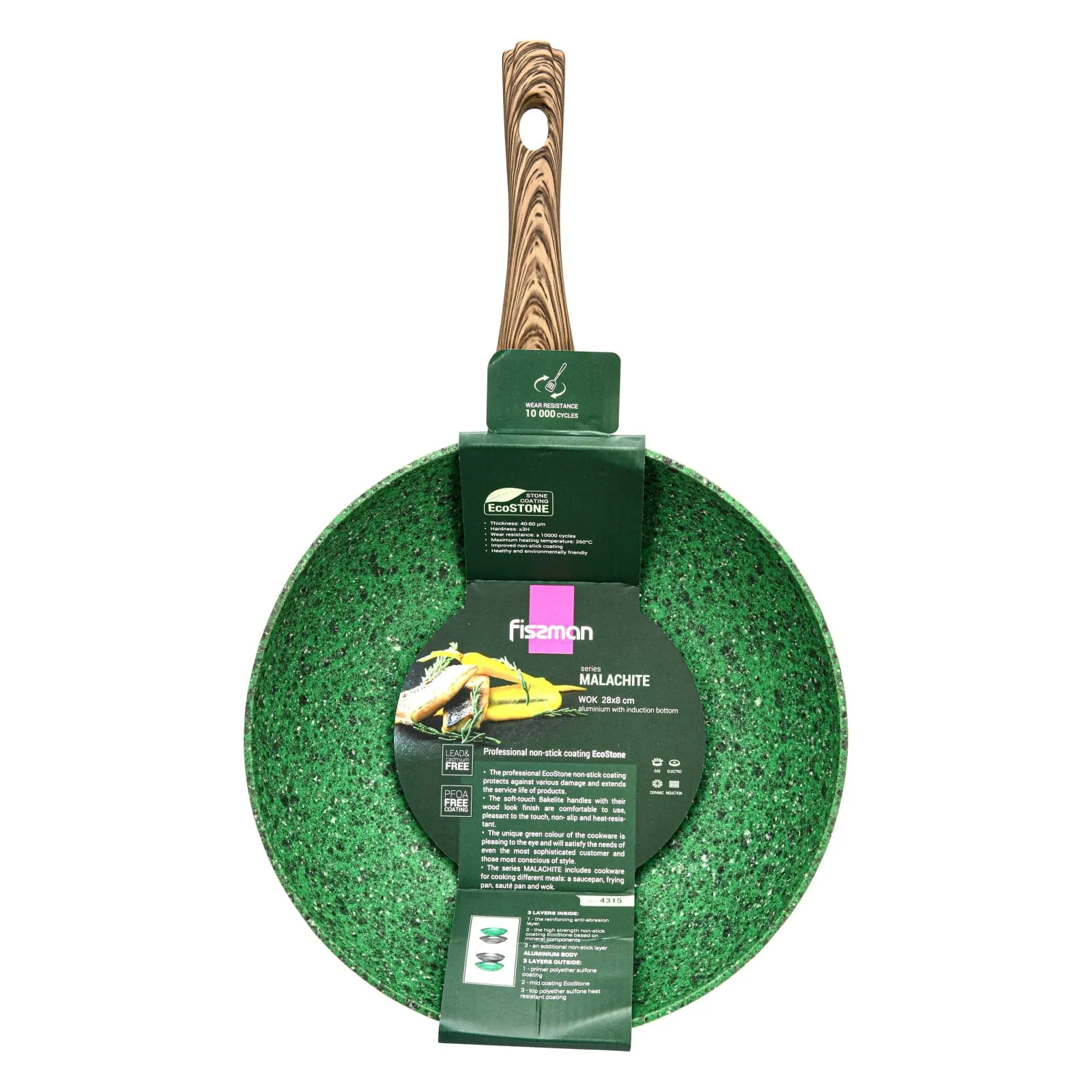 Fissman Wok Pan Malachite Series With Aluminum And Induction Bottom Green 28x8cm