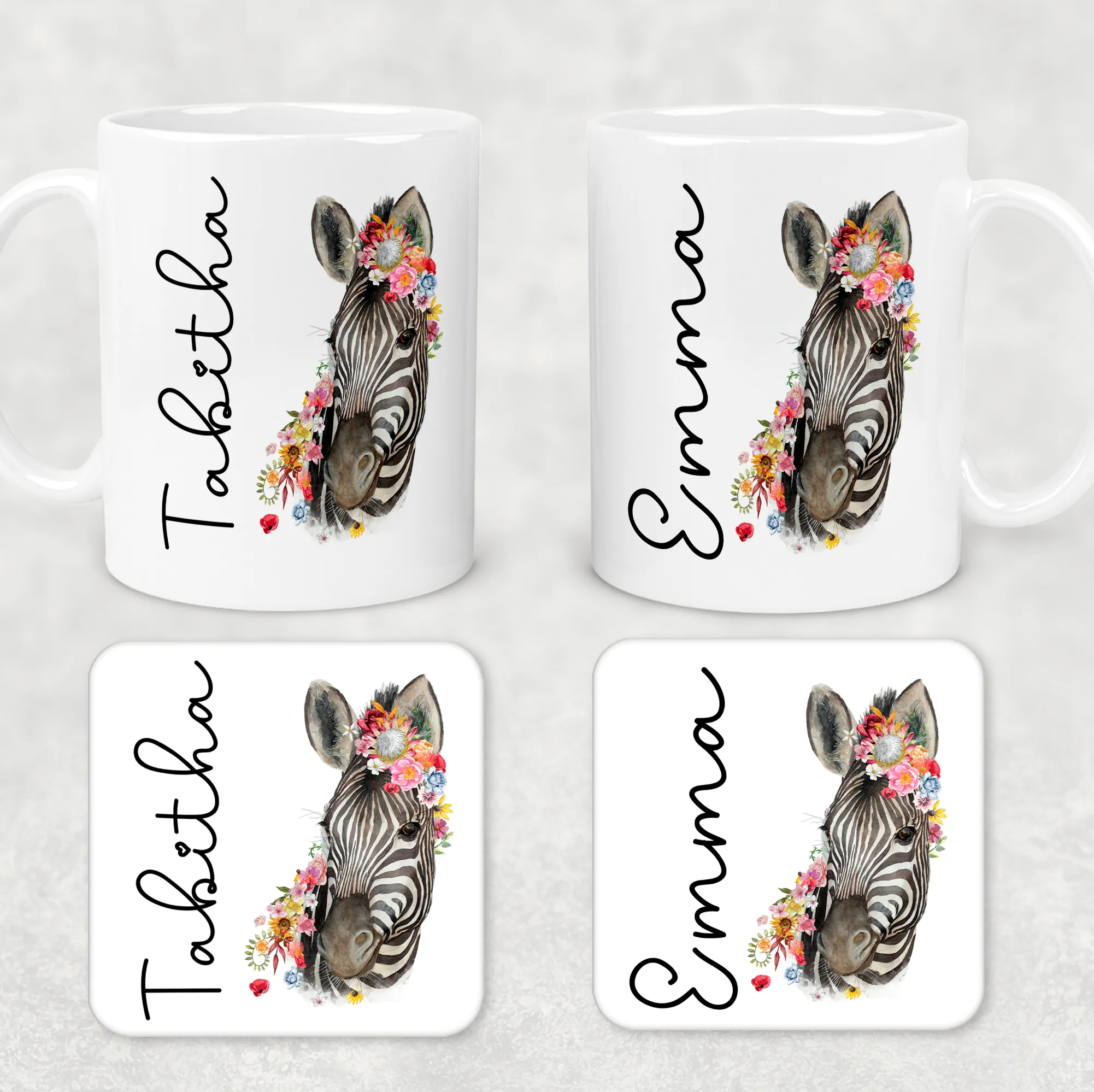 Floral Zebra Personalised Mug & Coaster