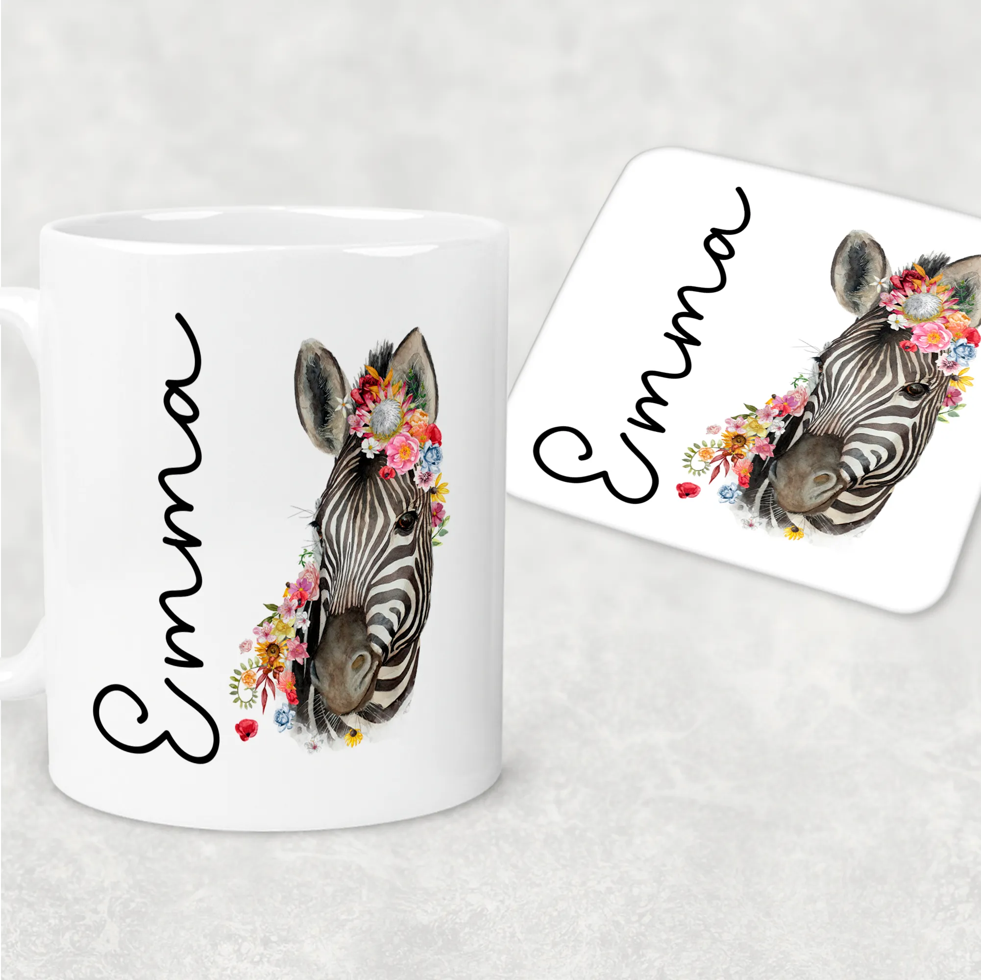 Floral Zebra Personalised Mug & Coaster