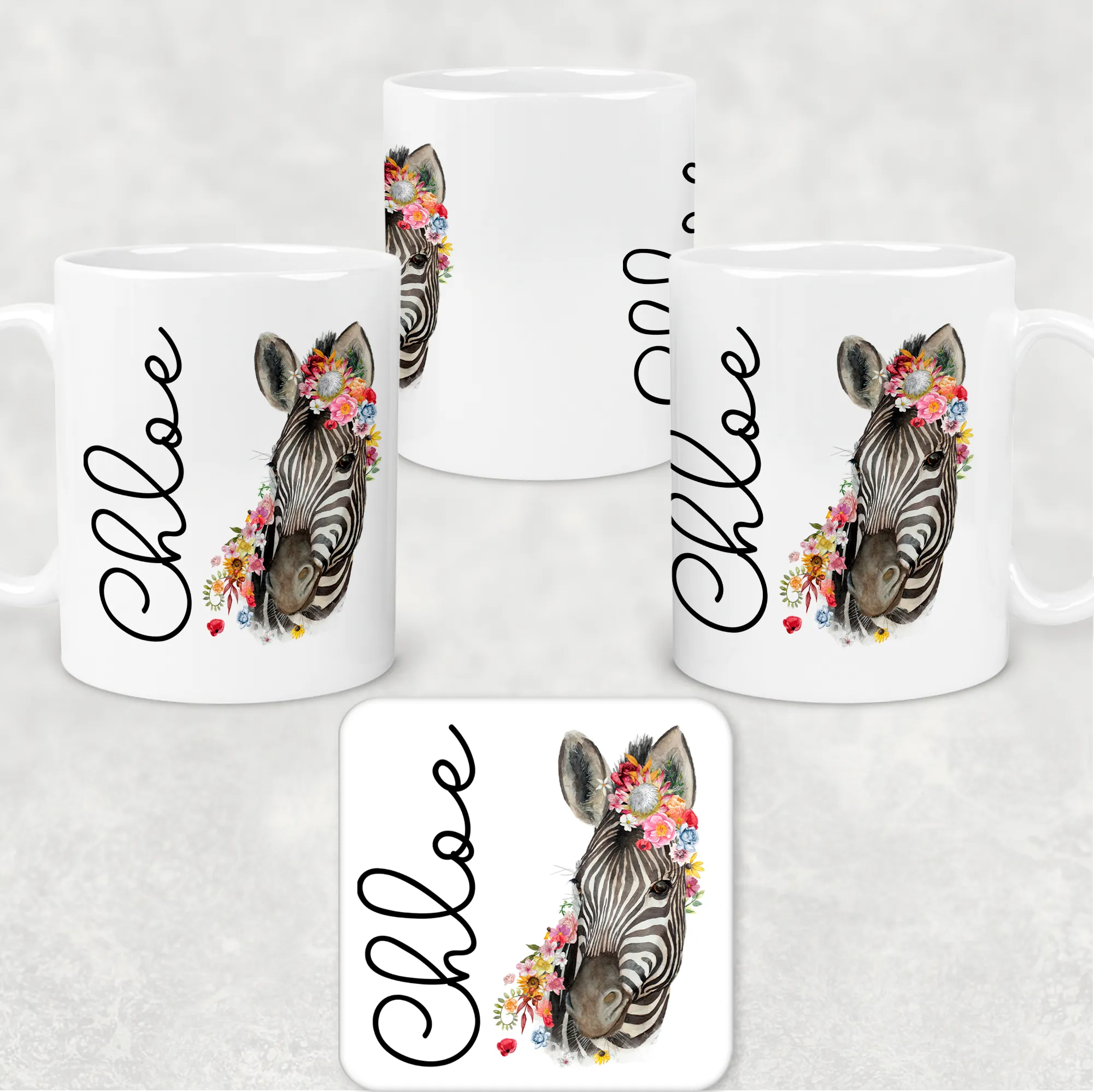 Floral Zebra Personalised Mug & Coaster