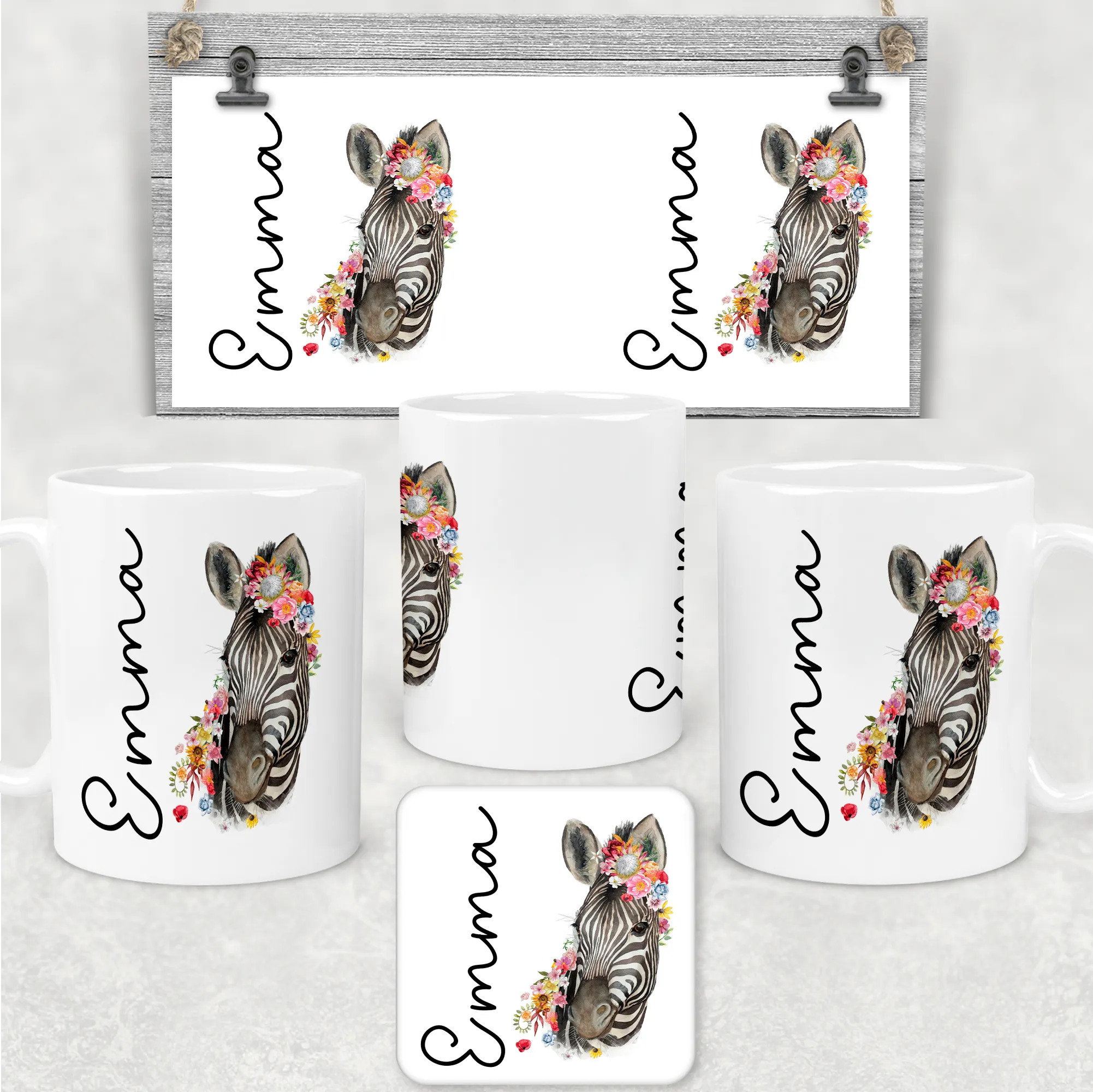 Floral Zebra Personalised Mug & Coaster