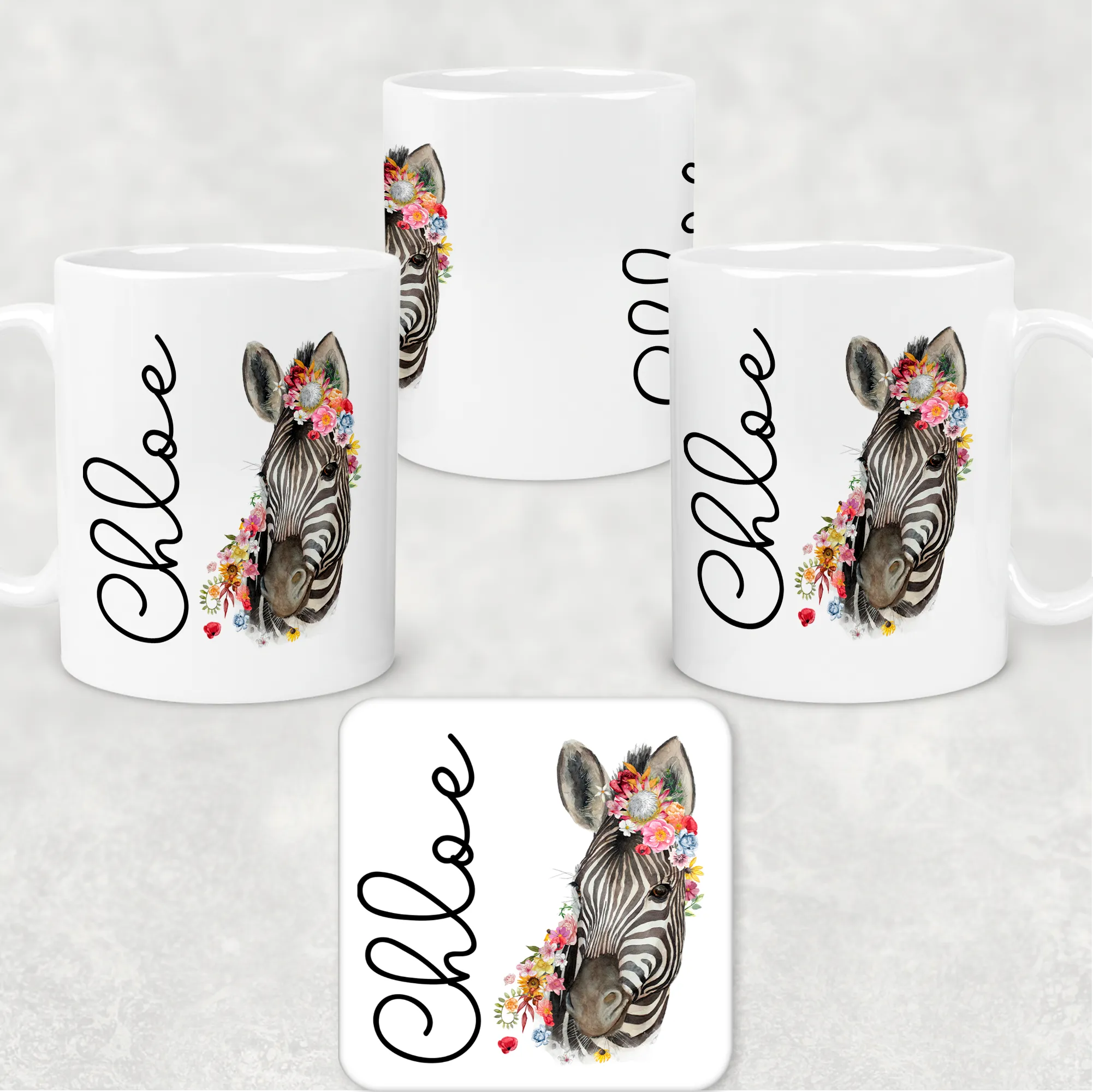 Floral Zebra Personalised Mug & Coaster