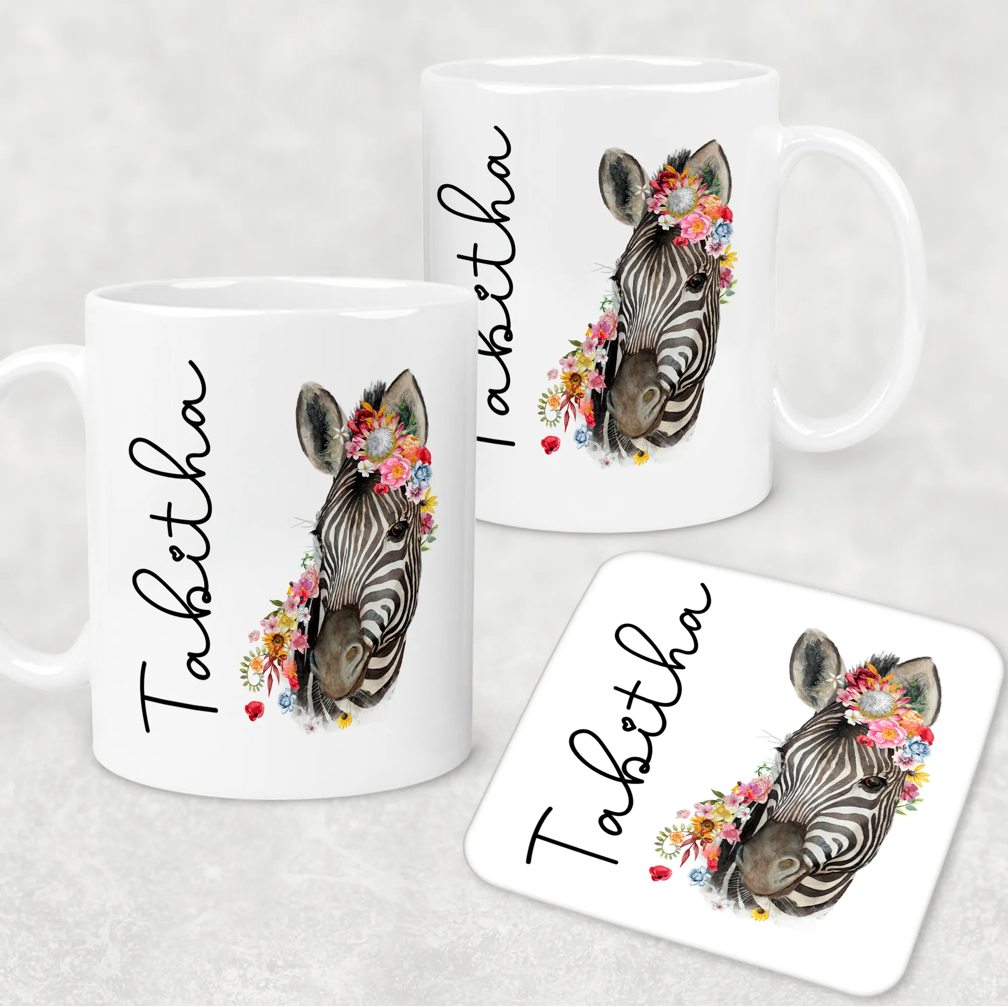 Floral Zebra Personalised Mug & Coaster