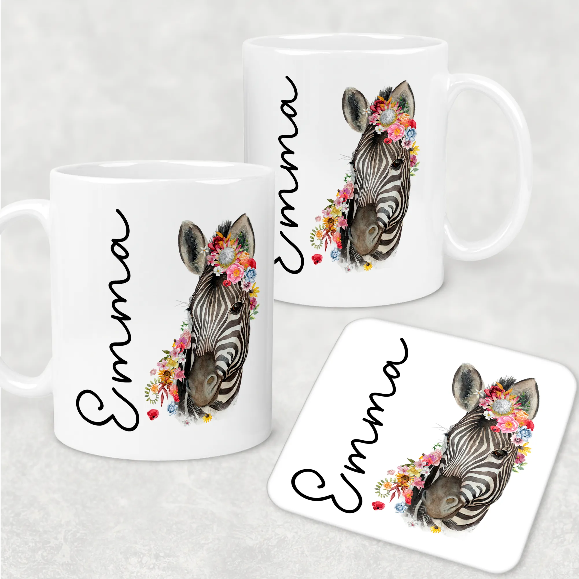 Floral Zebra Personalised Mug & Coaster