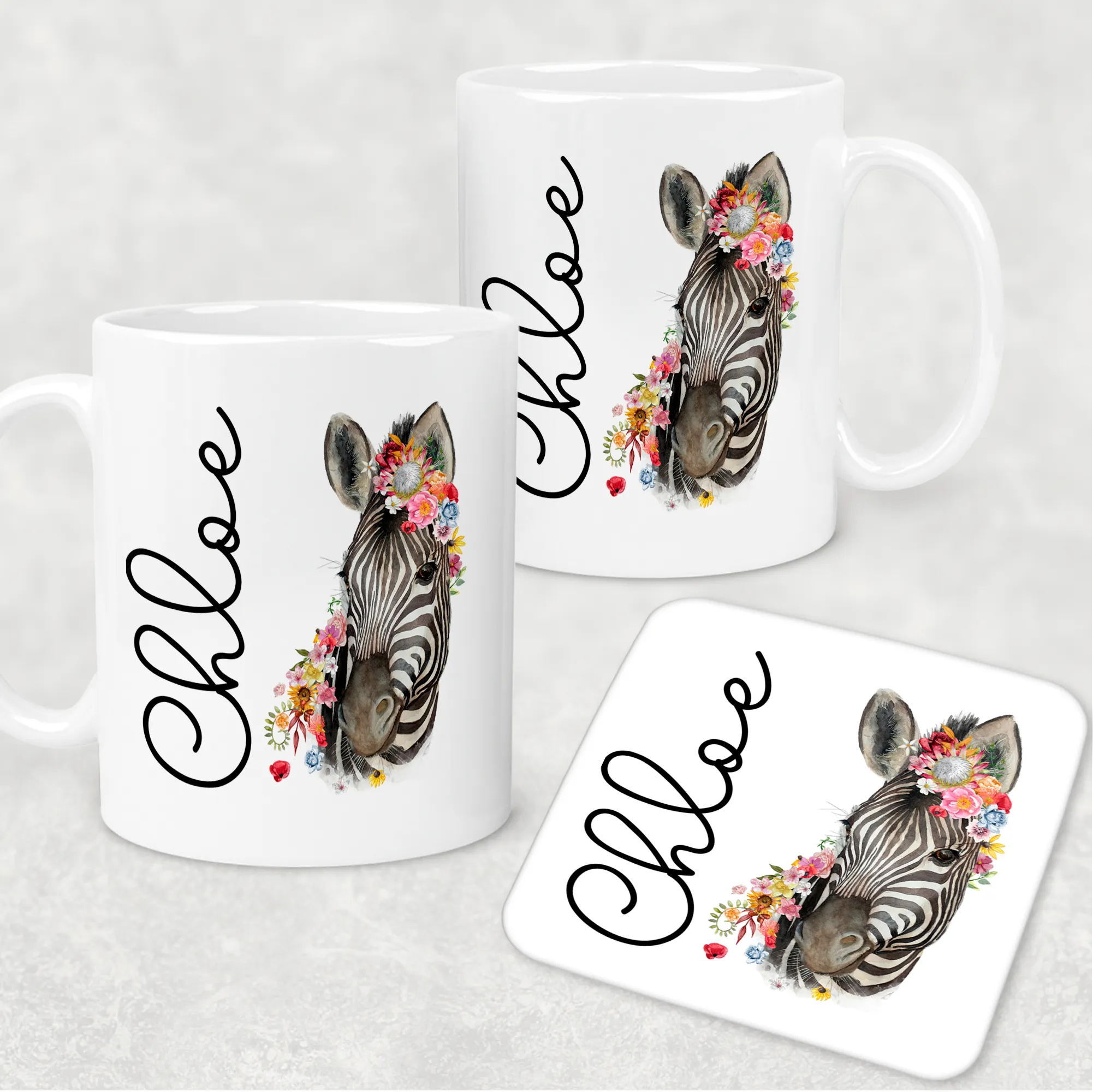 Floral Zebra Personalised Mug & Coaster