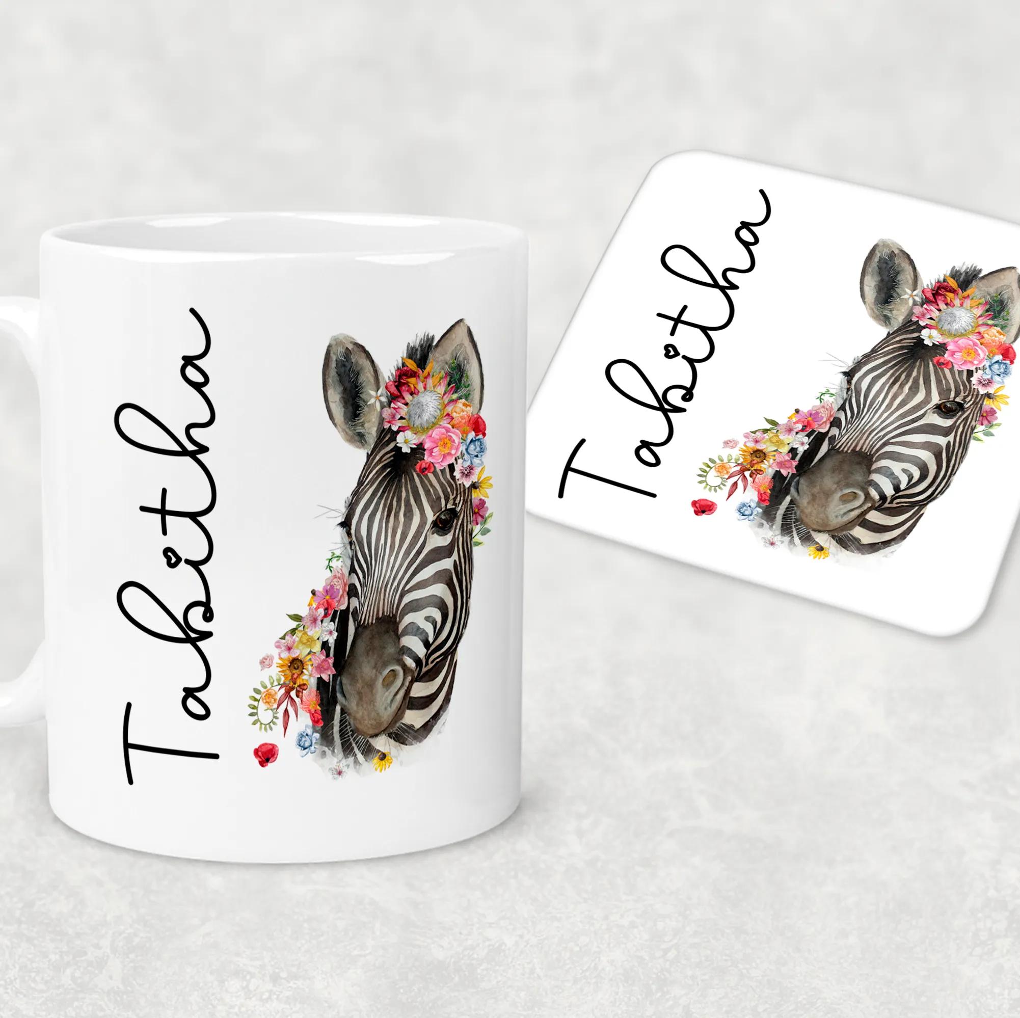 Floral Zebra Personalised Mug & Coaster