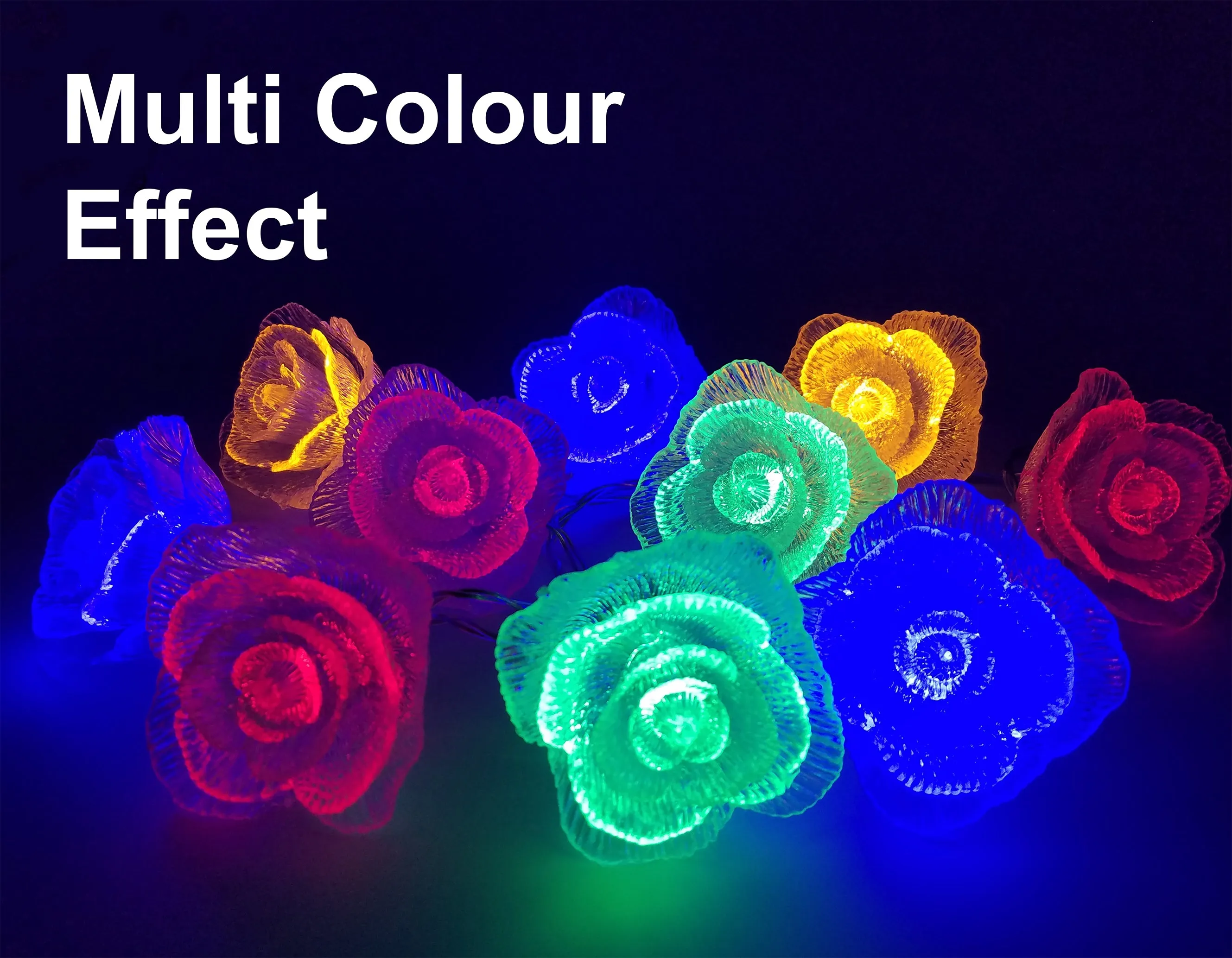 FluxTech - Fairy Rose Flower 10 x Dual Colour LED String Lights by JustLED – Multi-function Effect – Timer function - Battery Operated