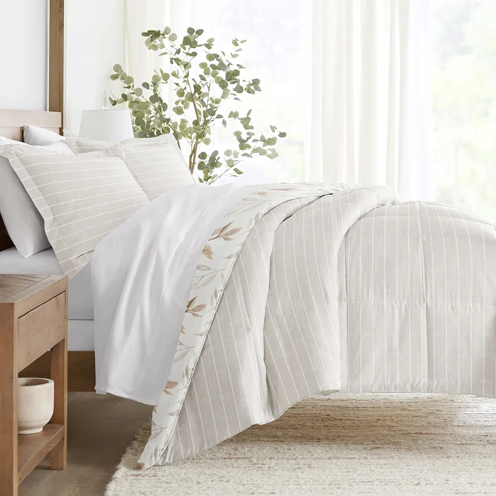 Foliage Stripe Reversible Down-Alternative Comforter Set