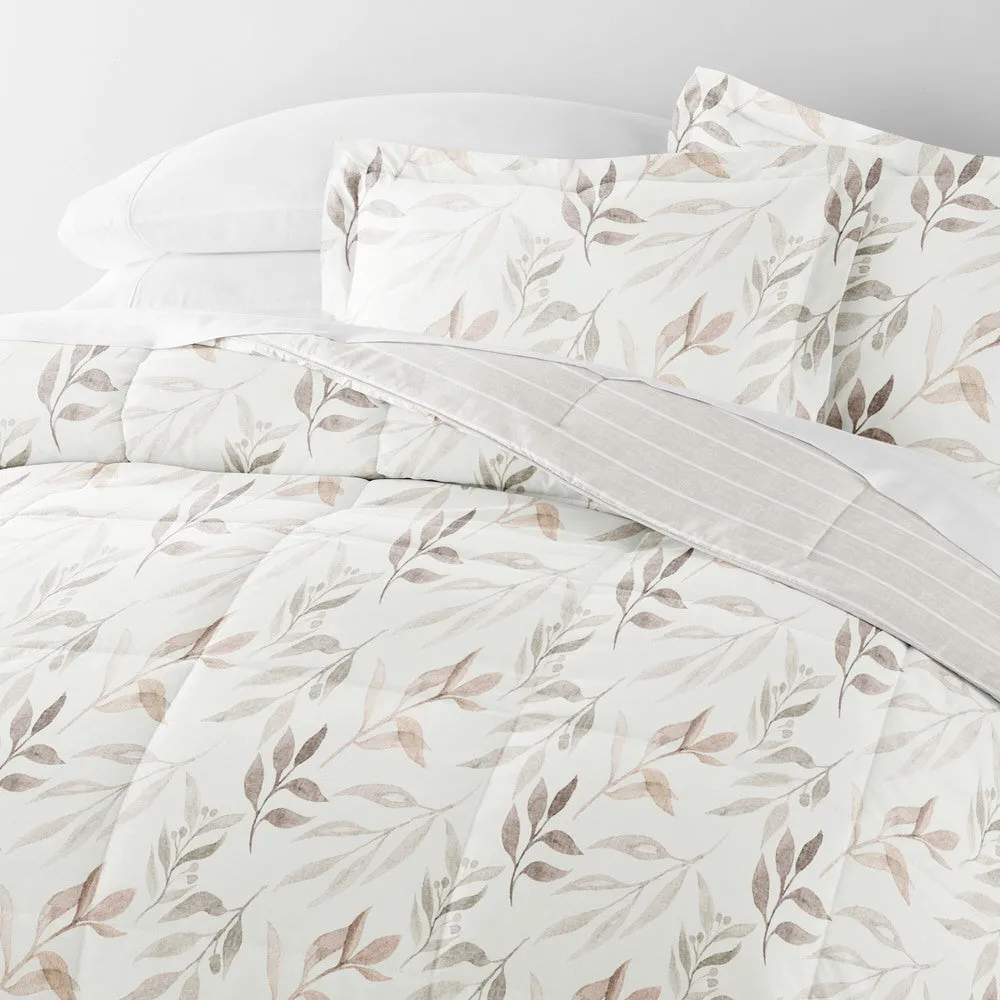 Foliage Stripe Reversible Down-Alternative Comforter Set