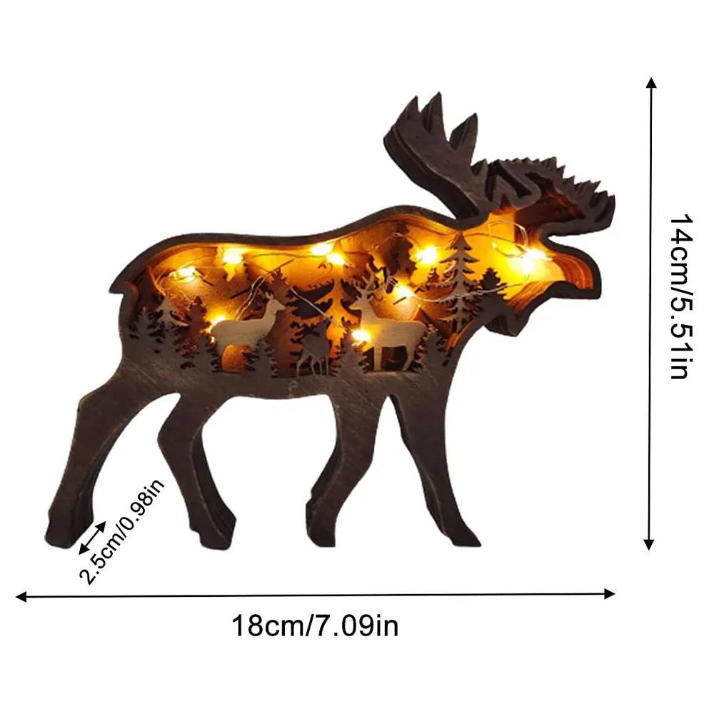 Forest Animal Wooden Tabletop Ornament with LED Light for Home Decoration