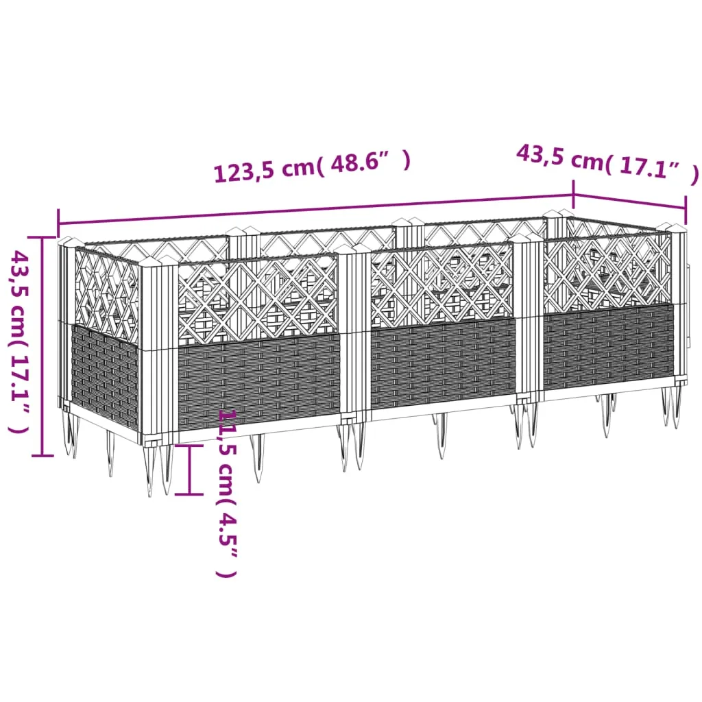 Garden Planter with Pegs Light Grey 123.5x43.5x43.5 cm PP