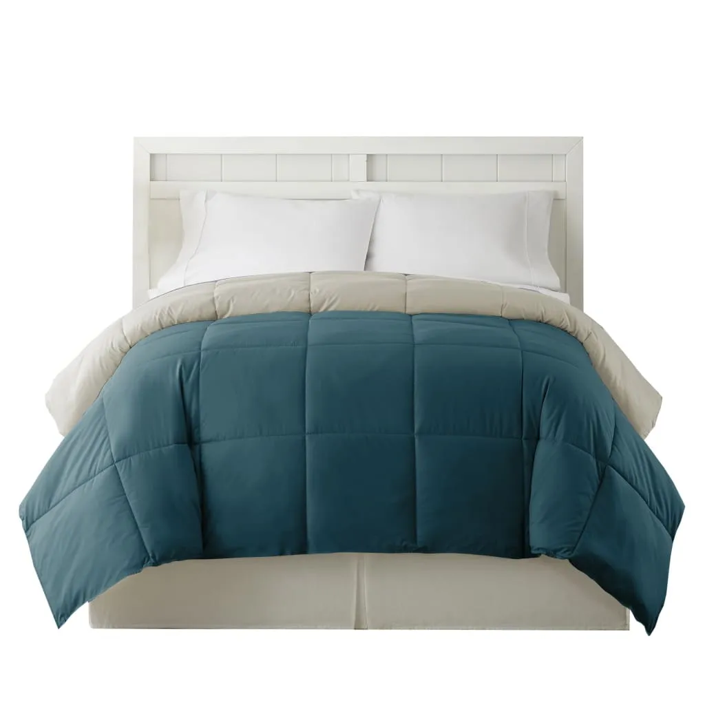 Genoa Queen Size Box Quilted Reversible Comforter By Casagear Home, Blue and Gray