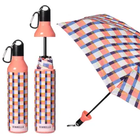 Gingham Pink Water Bottle Umbrella