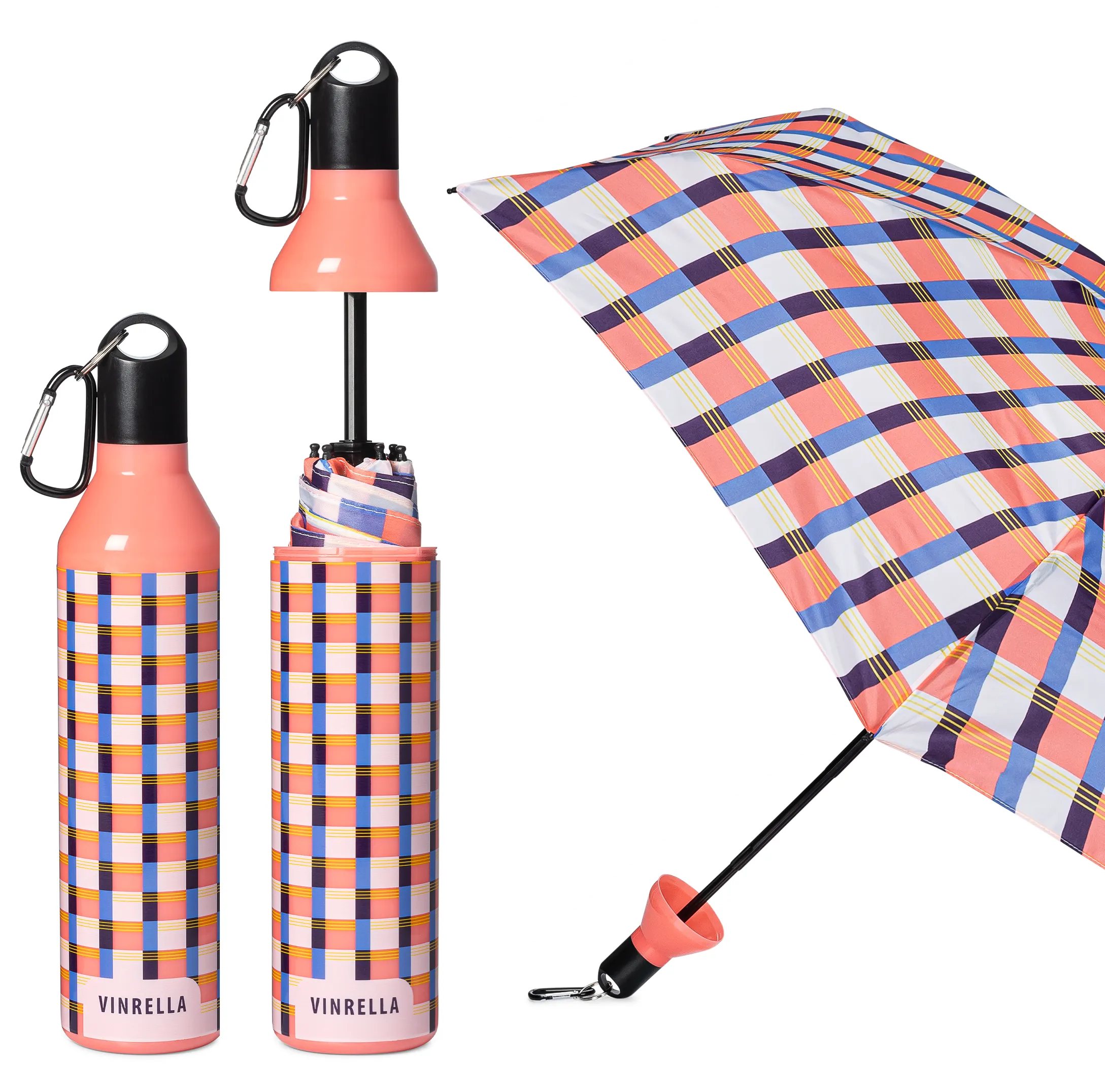 Gingham Pink Water Bottle Umbrella