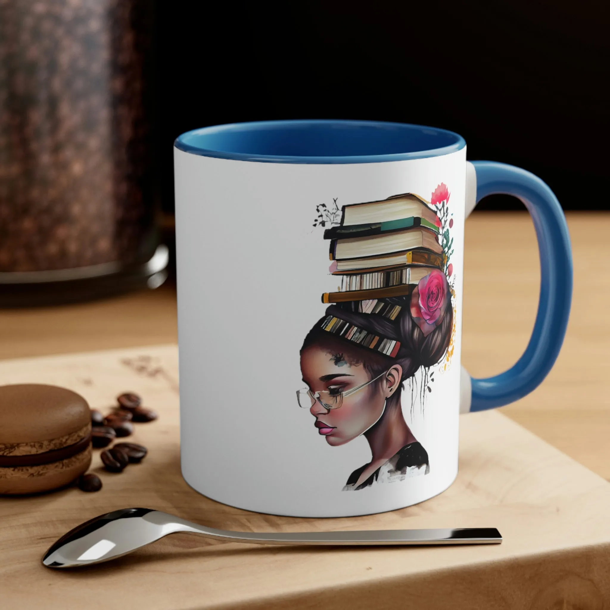 Girl with Books 1 - Accent Coffee Mug, 11oz