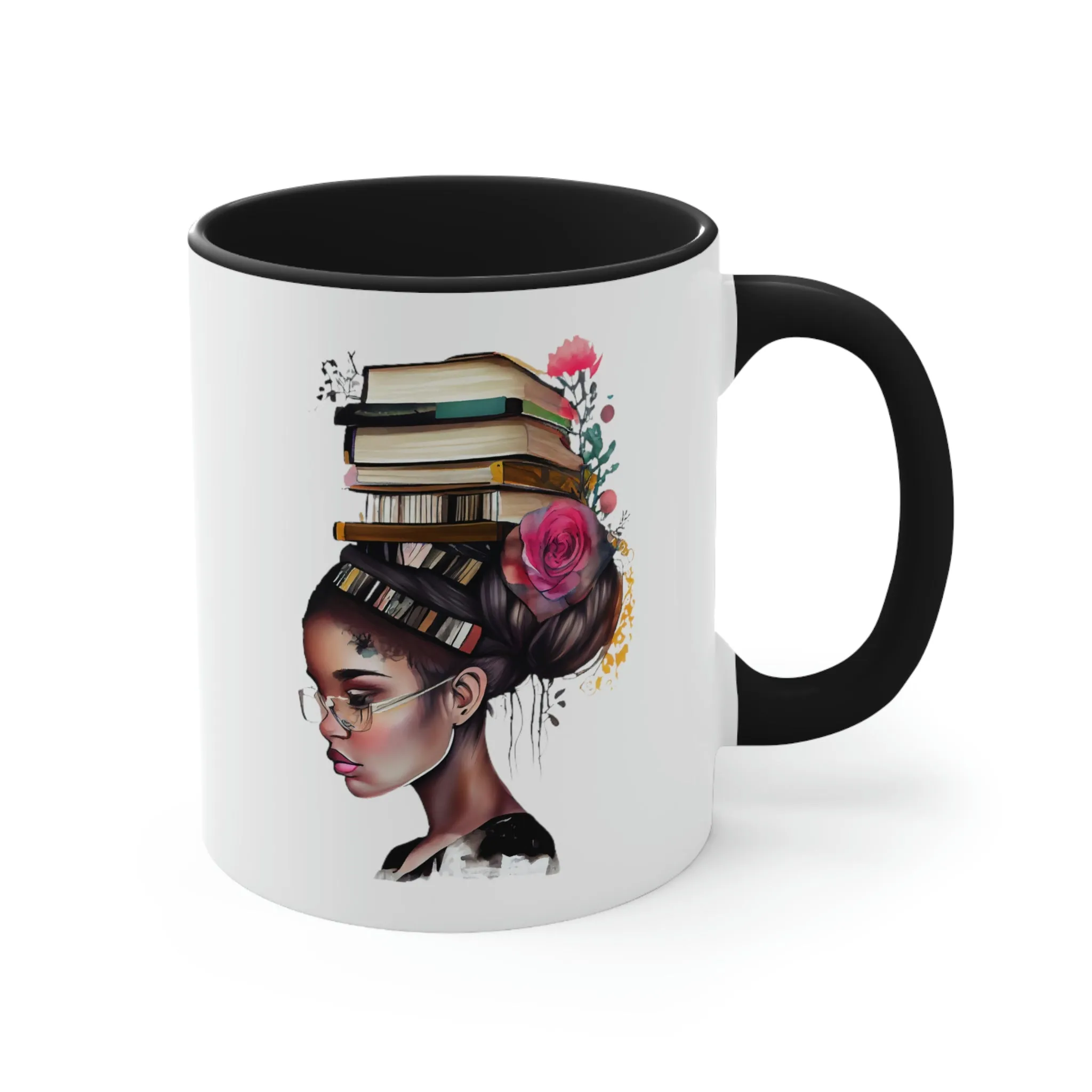 Girl with Books 1 - Accent Coffee Mug, 11oz