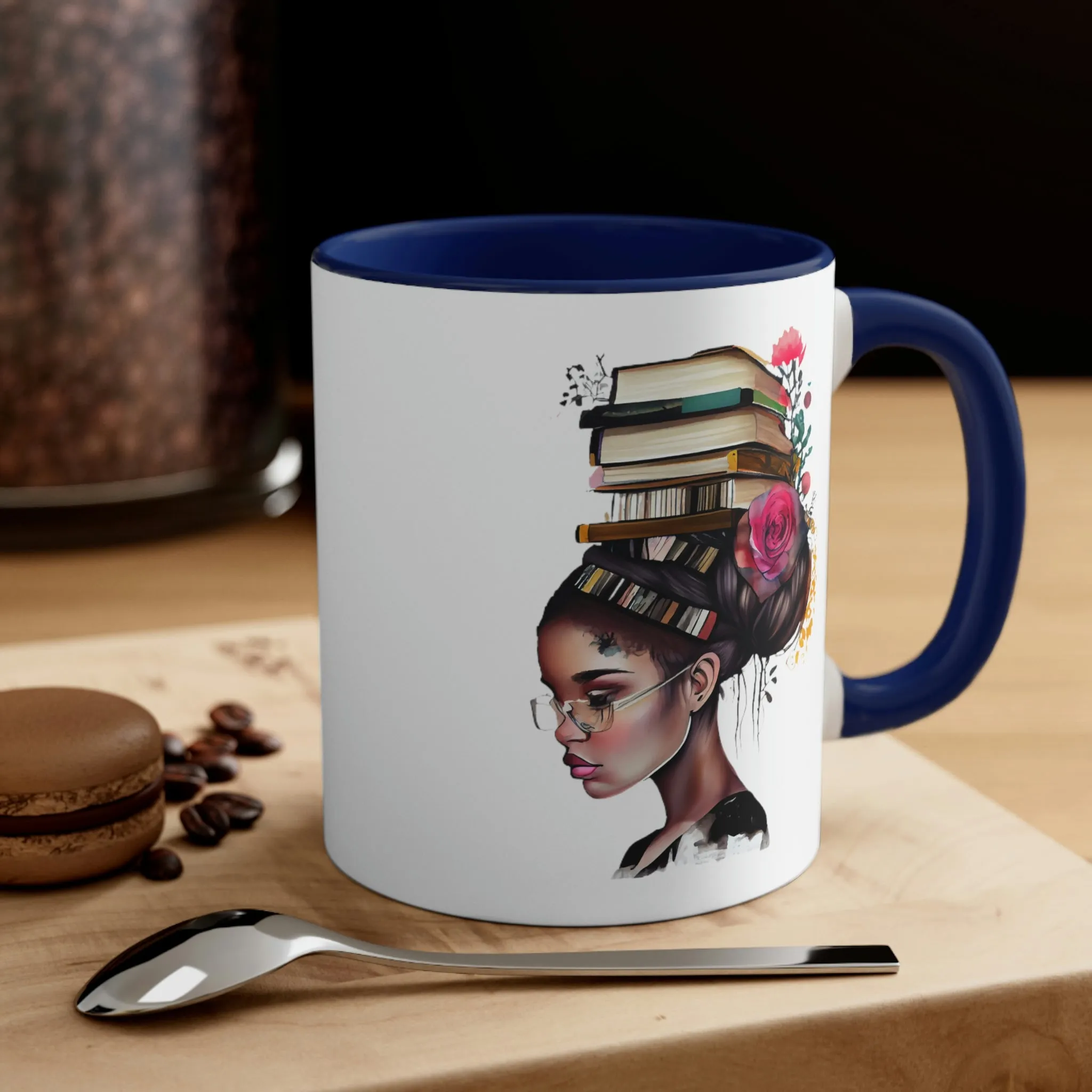 Girl with Books 1 - Accent Coffee Mug, 11oz