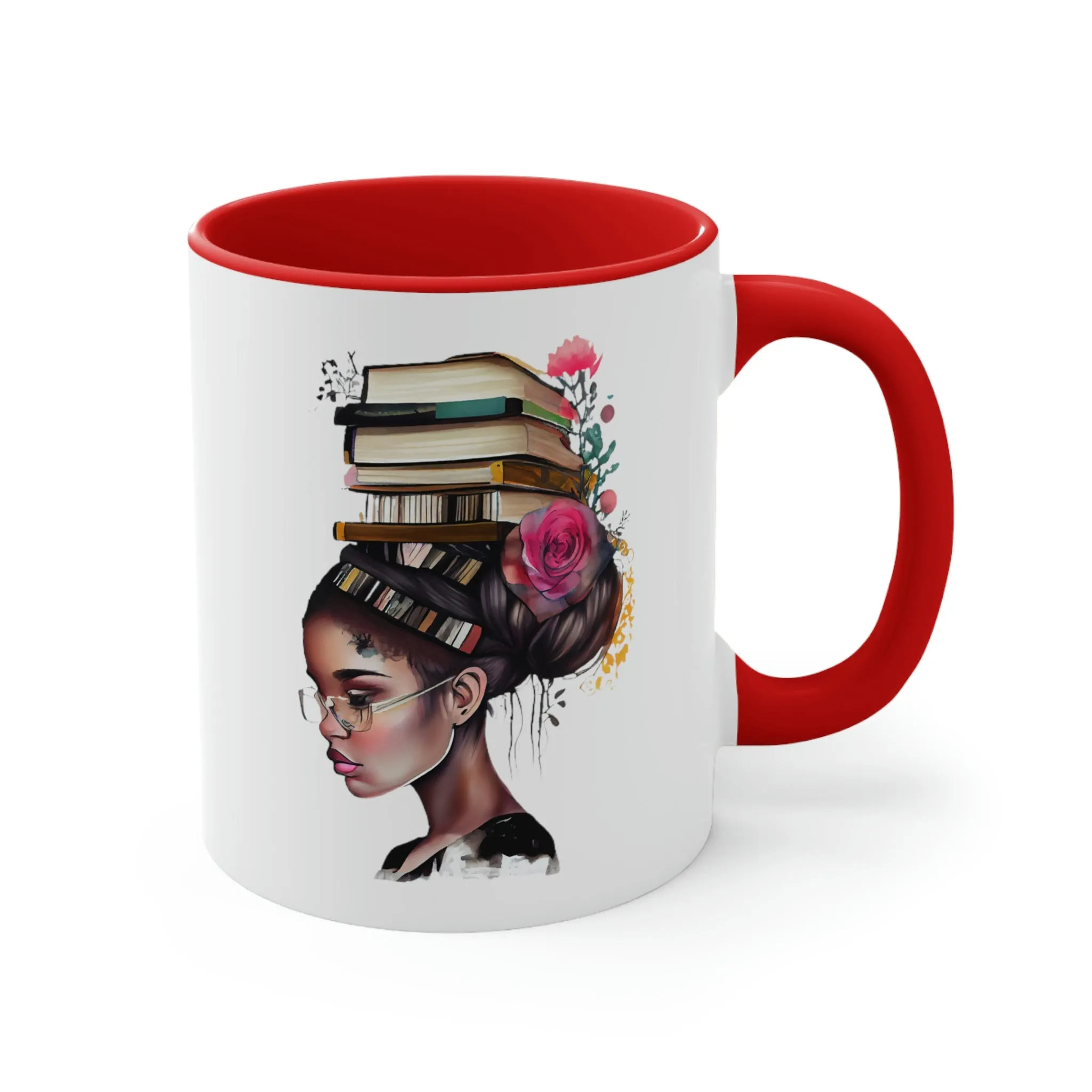 Girl with Books 1 - Accent Coffee Mug, 11oz