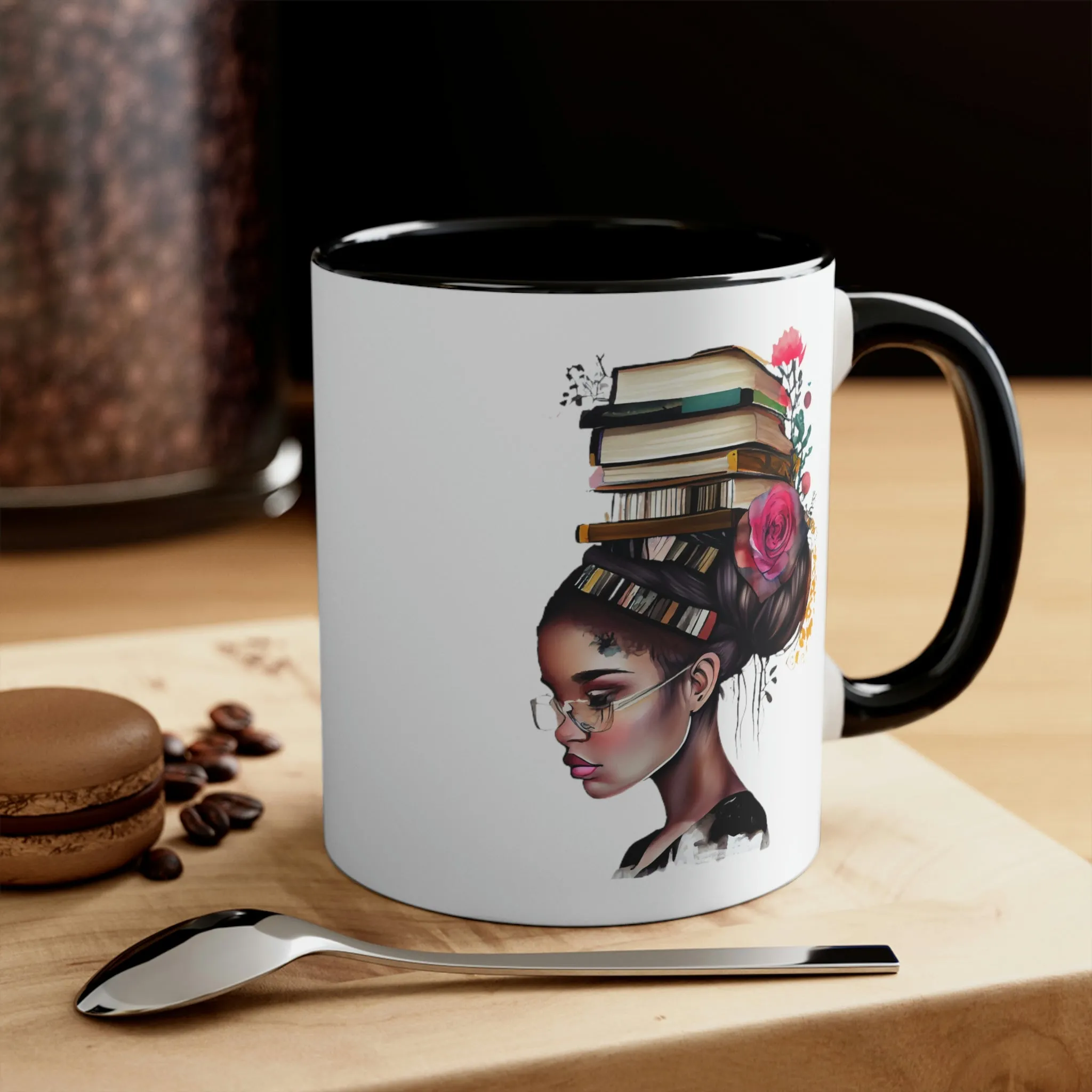 Girl with Books 1 - Accent Coffee Mug, 11oz