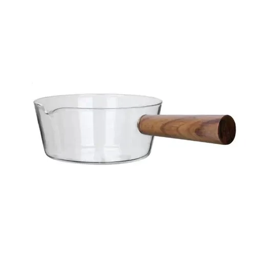 Glass Pot With Wooden Handle Transparent Cooking Kitchen Cookware